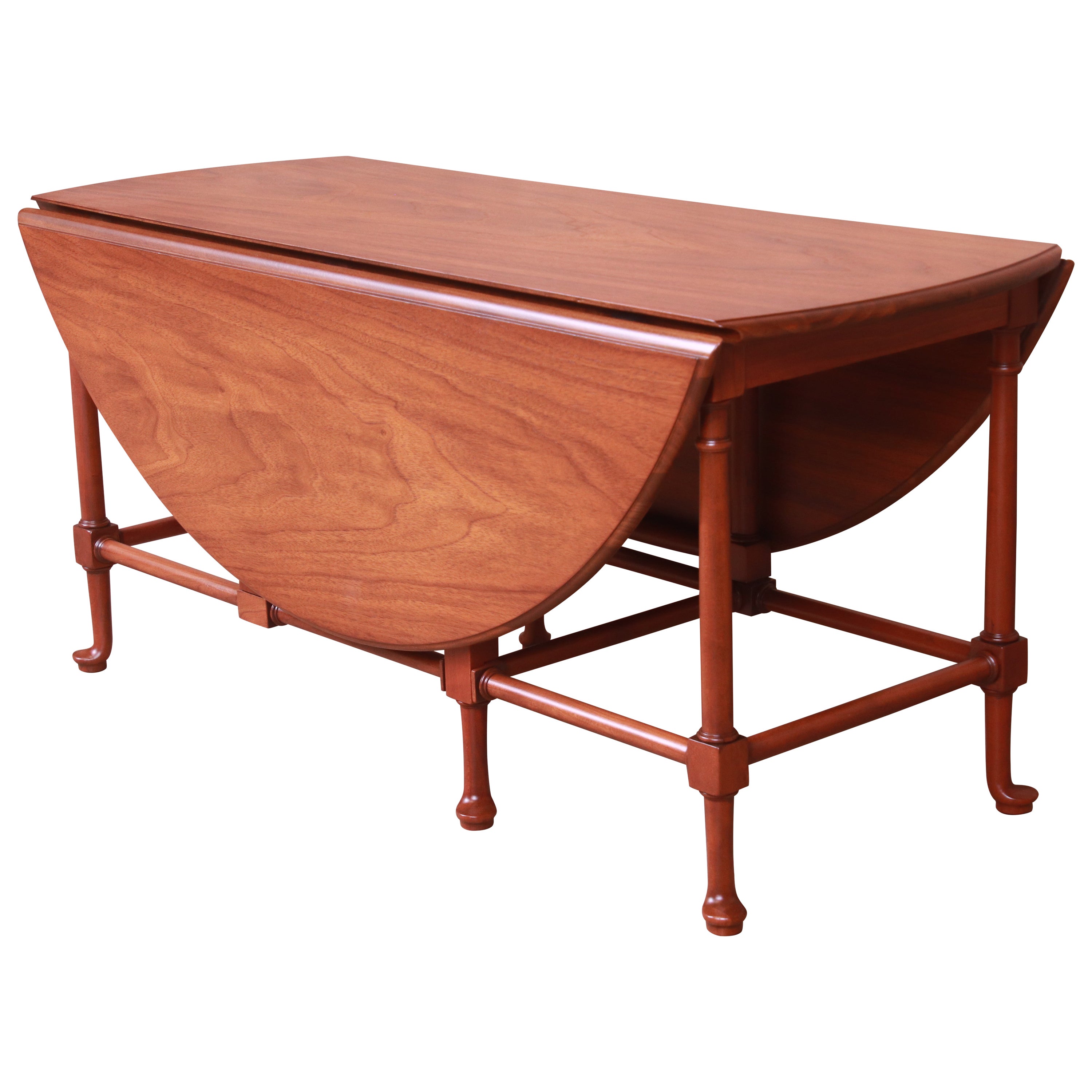 Baker Furniture Queen Anne Walnut Drop Leaf Coffee Table, Newly Refinished