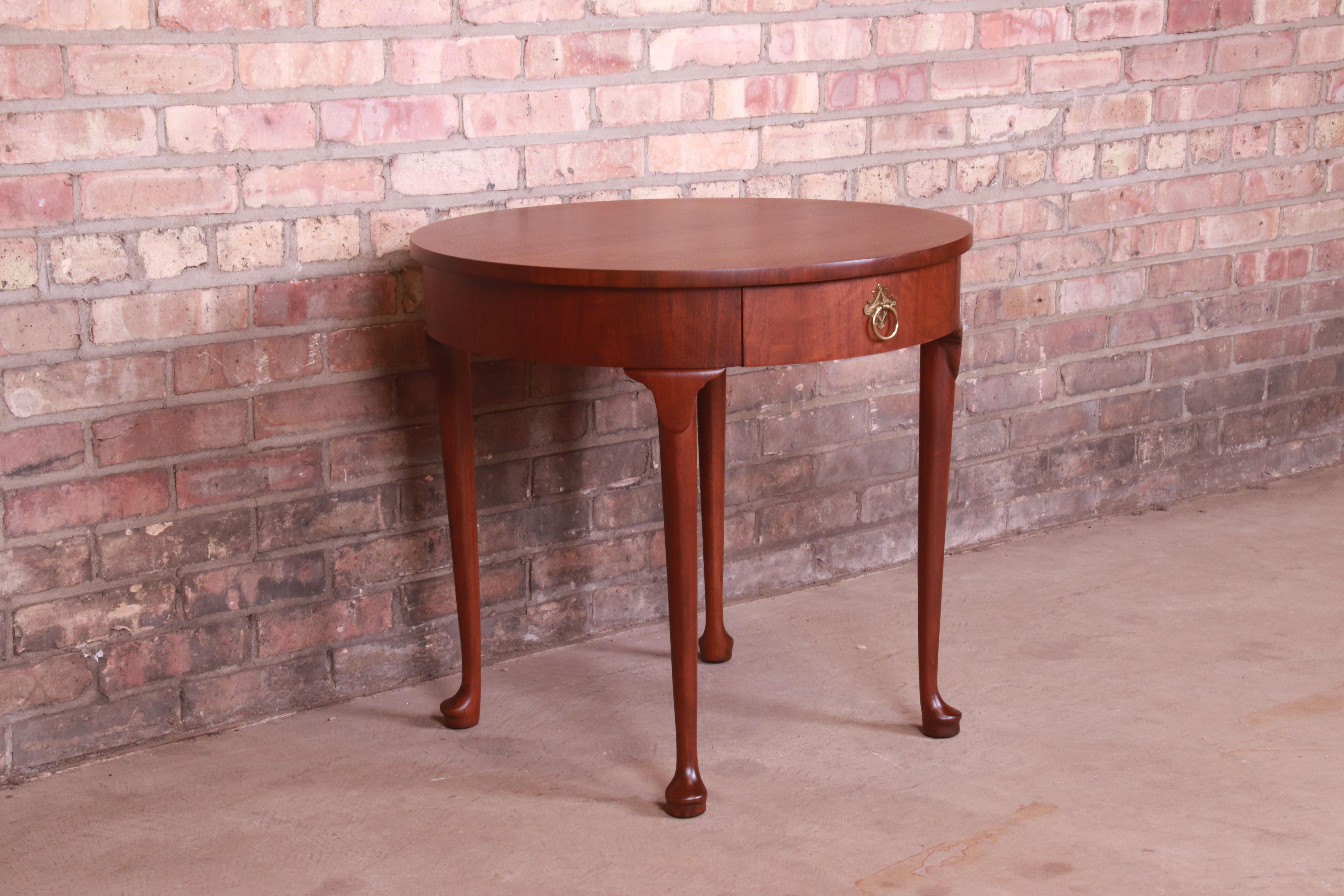 Brass Baker Furniture Queen Anne Walnut Tea Table, Newly Refinished For Sale