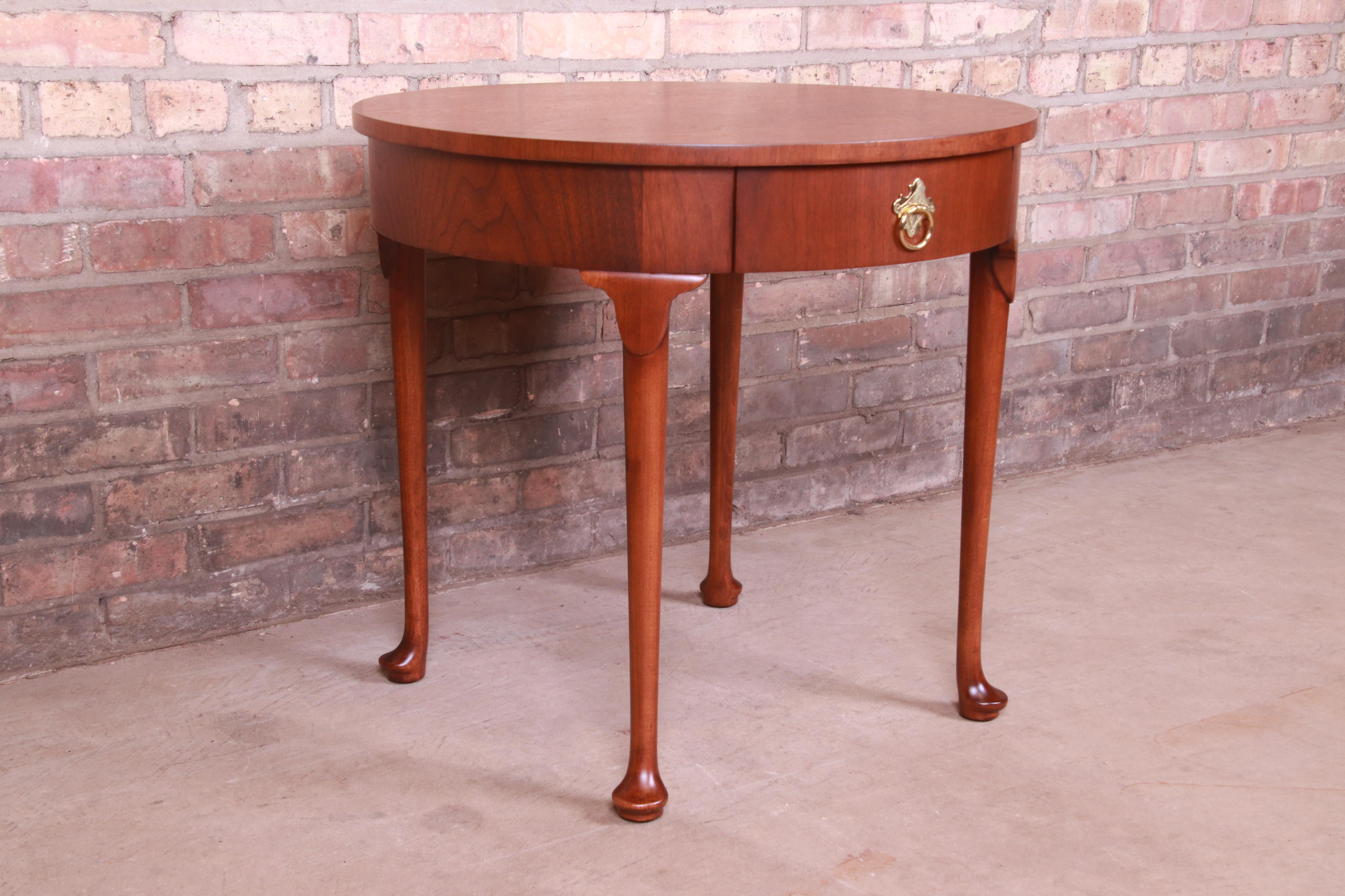 Brass Baker Furniture Queen Anne Walnut Tea Table, Newly Refinished For Sale