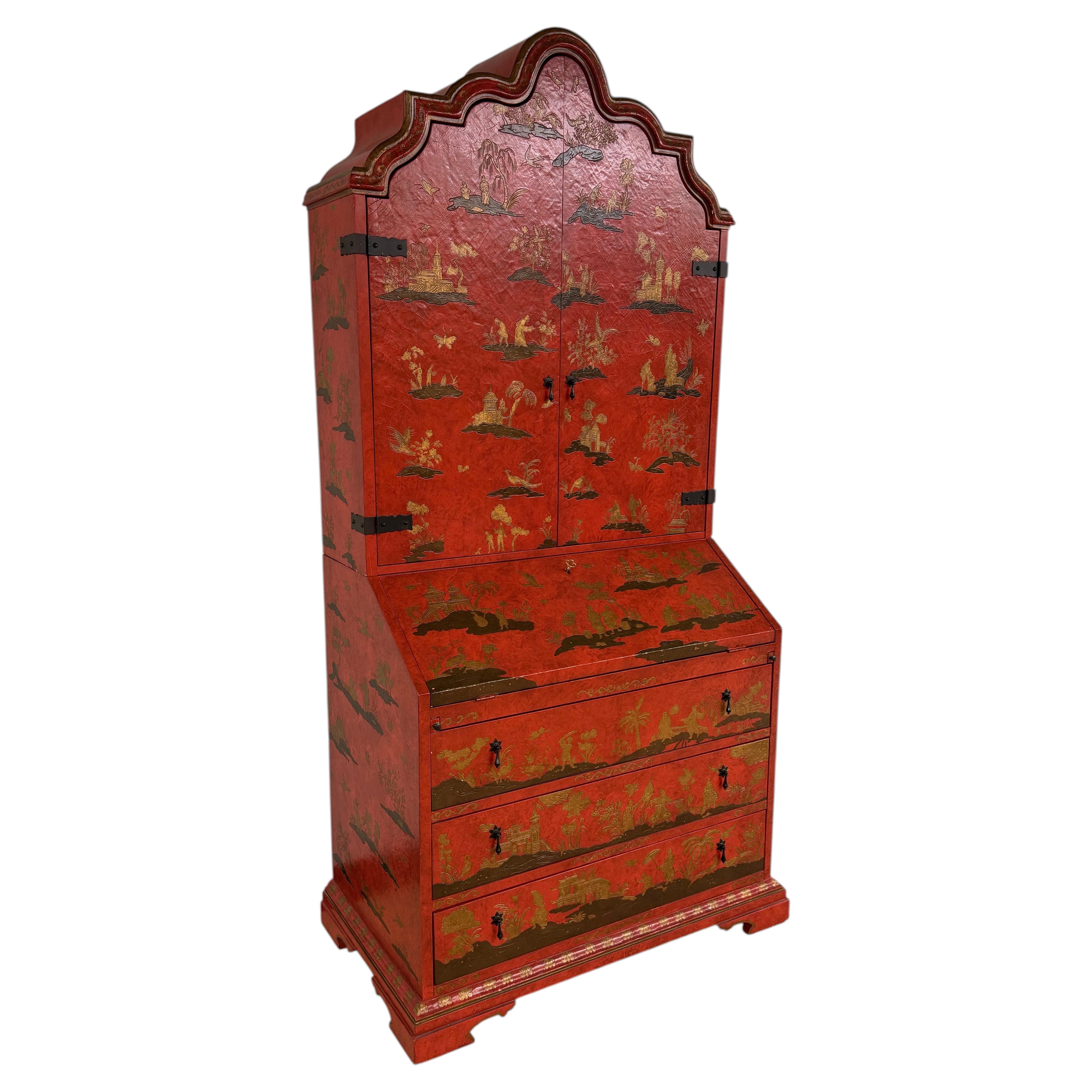 Scrivania in stile chinoiserie laccata rossa di Baker Furniture, della collezione McMillen