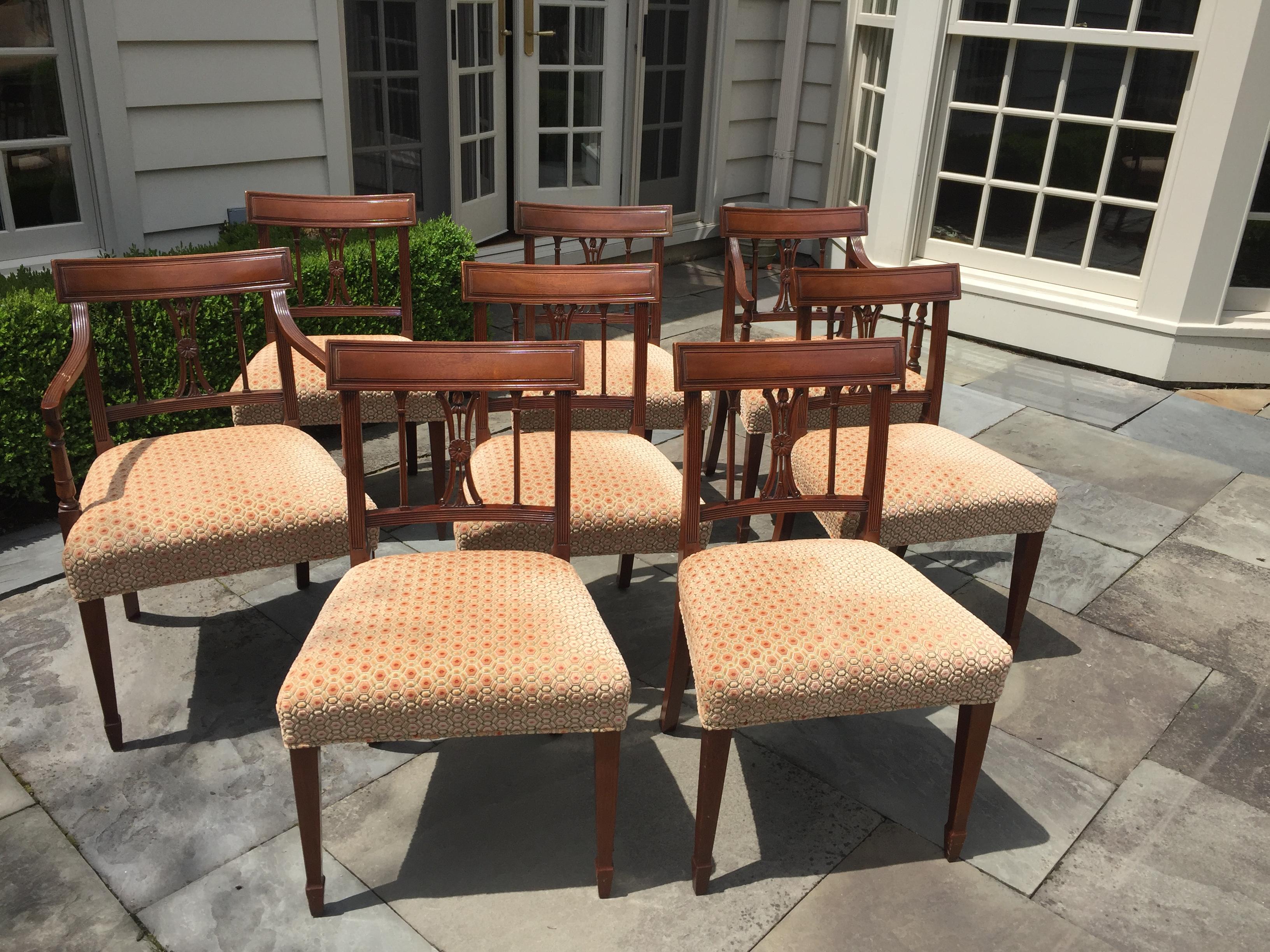 Baker Furniture Regency 20th Century Velvet Upholstered Dining Chairs 4