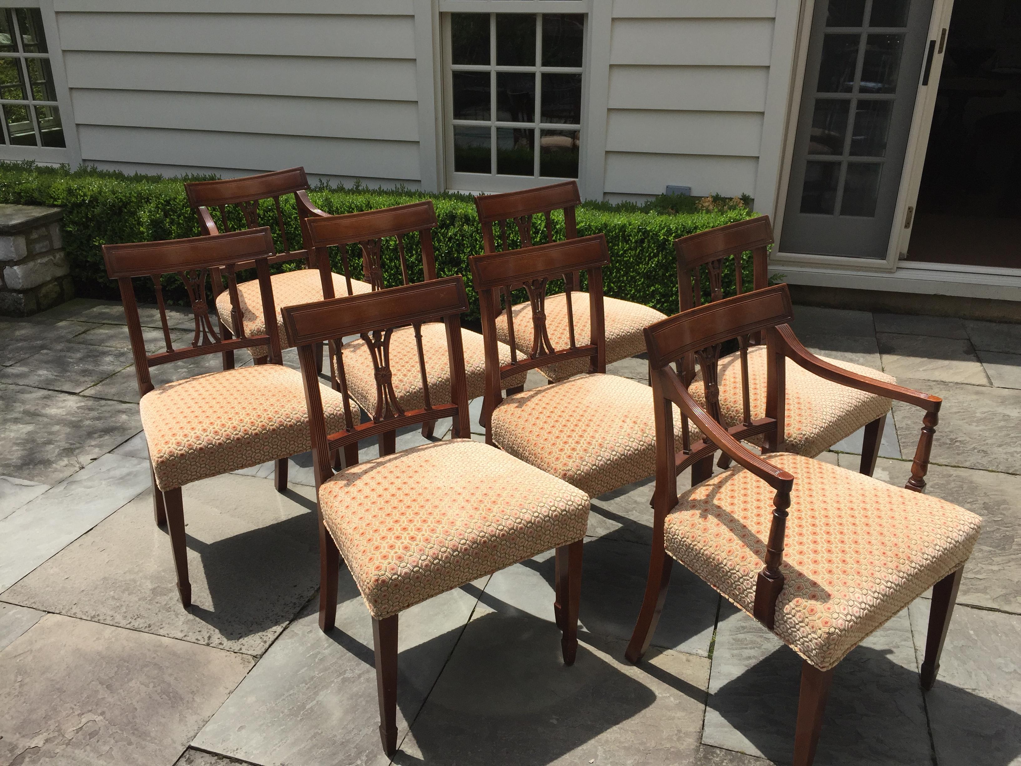 Mahogany Baker Furniture Regency 20th Century Velvet Upholstered Dining Chairs