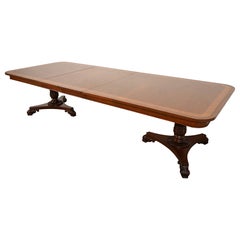 Baker Furniture Regency Banded Mahogany Double Pedestal Extension Dining Table