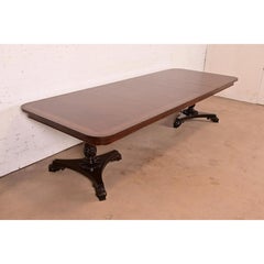 Baker Furniture Regency Banded Mahogany Pedestal Dining Table, Newly Refinished