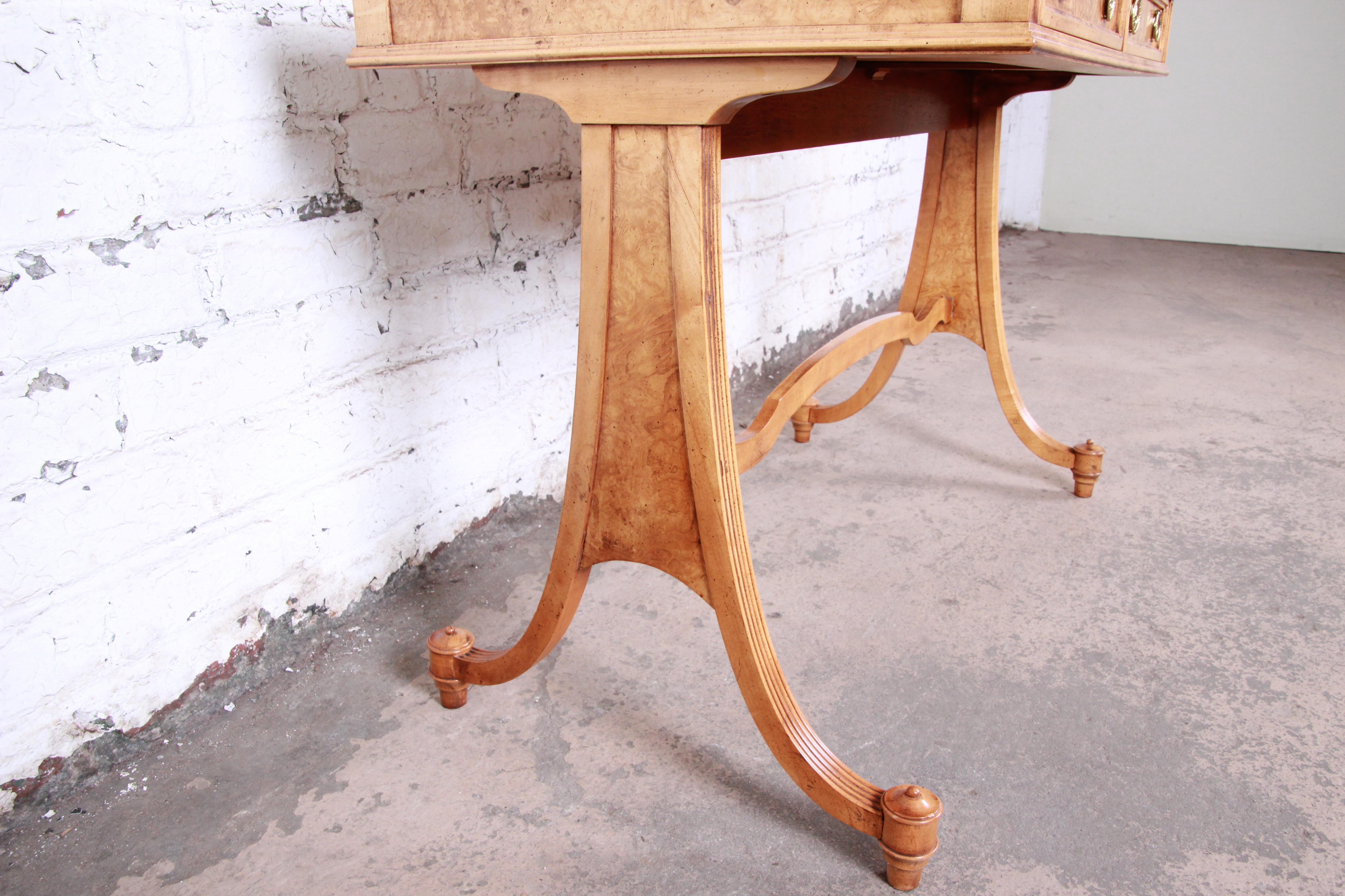 Baker Furniture Regency Burl Wood and Walnut Sofa Table or Writing Desk 4