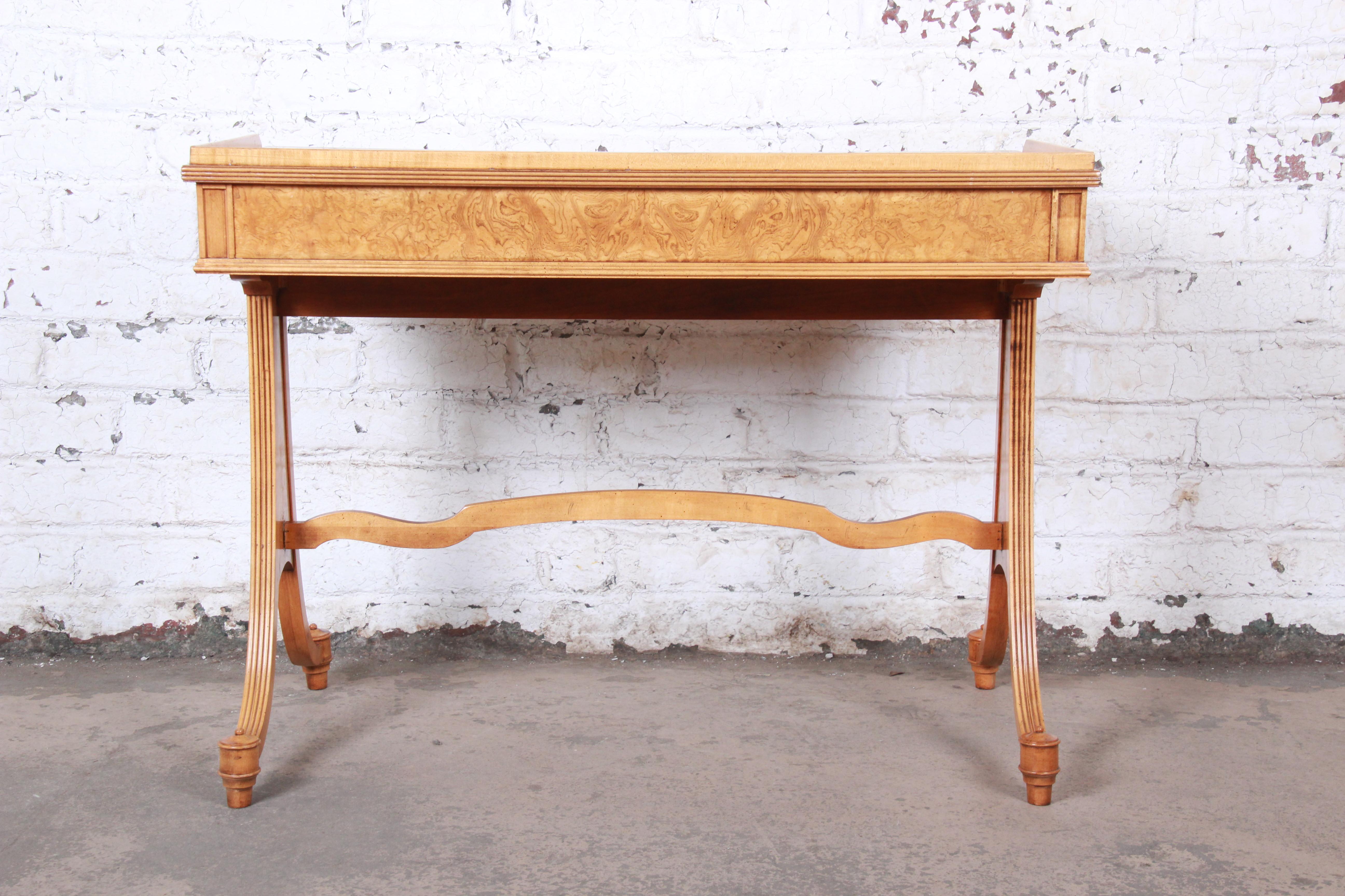 Baker Furniture Regency Burl Wood and Walnut Sofa Table or Writing Desk 7