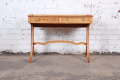 Baker Furniture Regency Burl Wood and Walnut Sofa Table or Writing Desk