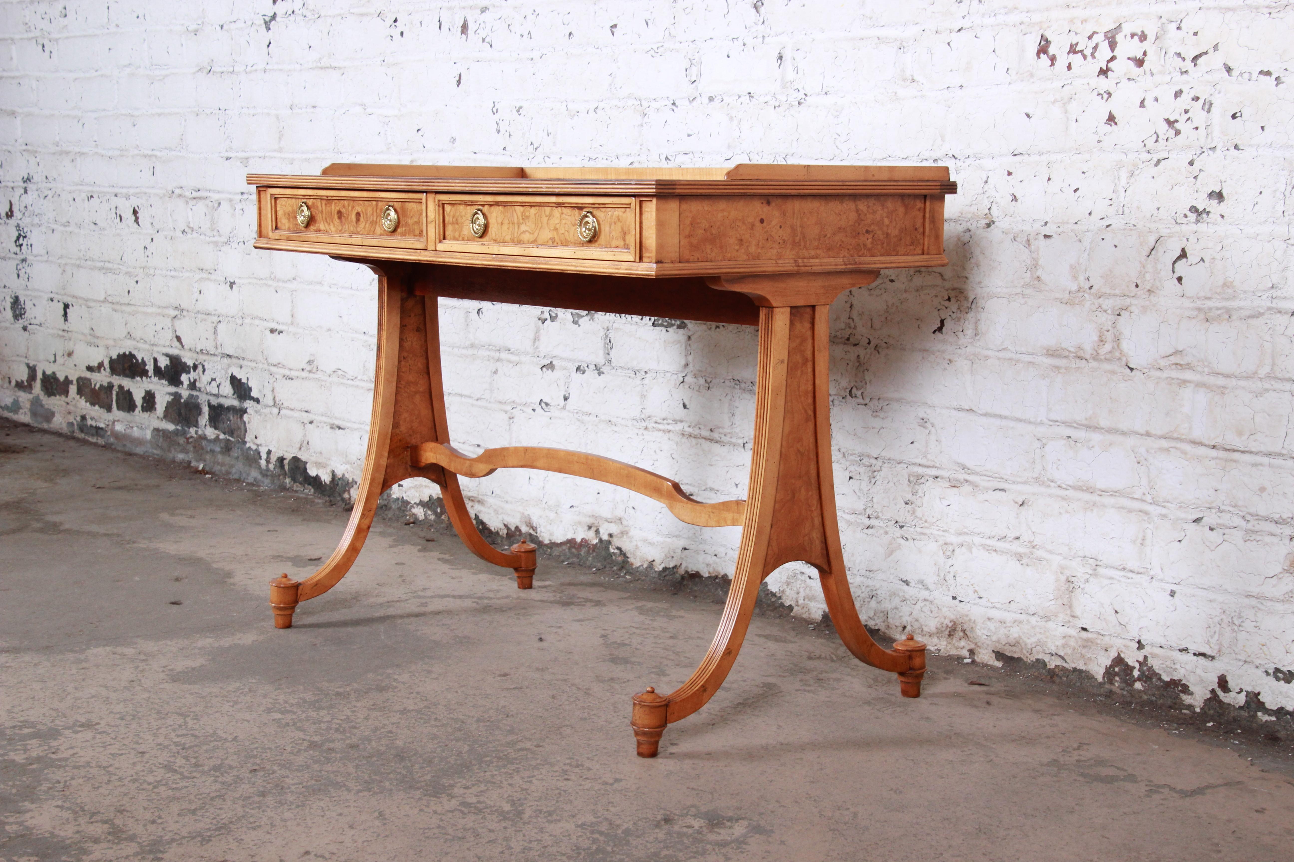 American Baker Furniture Regency Burl Wood and Walnut Sofa Table or Writing Desk