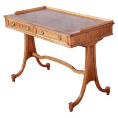 Baker Furniture Regency Burl Wood and Walnut Sofa Table or Writing Desk