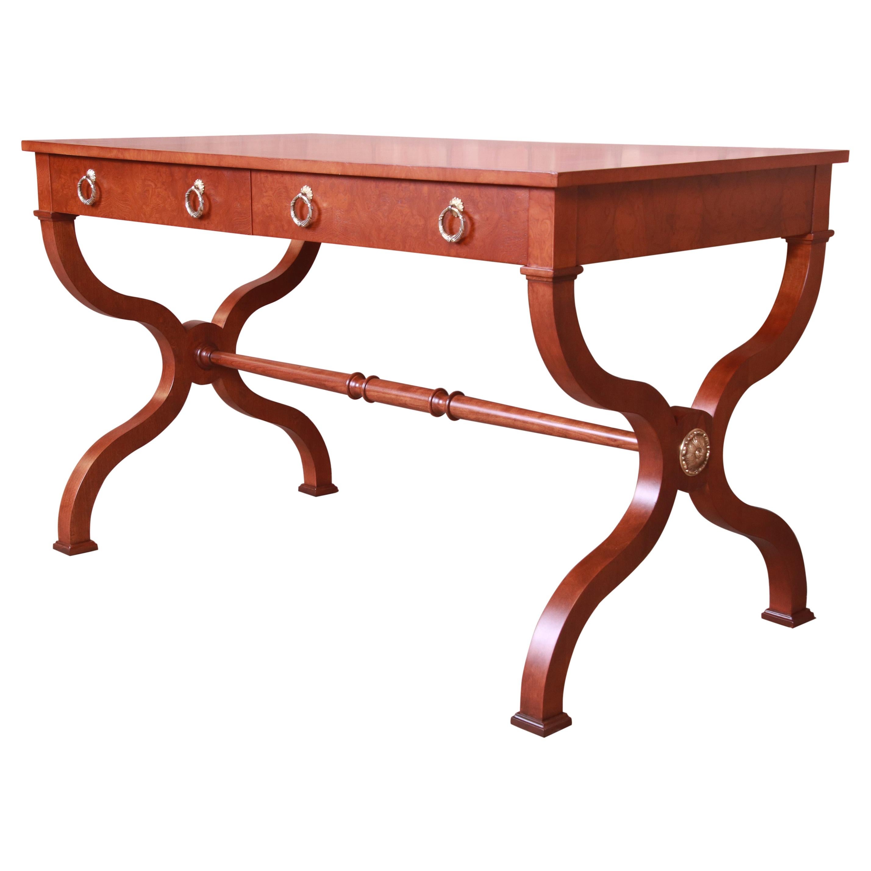 Baker Furniture Regency Burl Wood Writing Desk, Newly Refinished