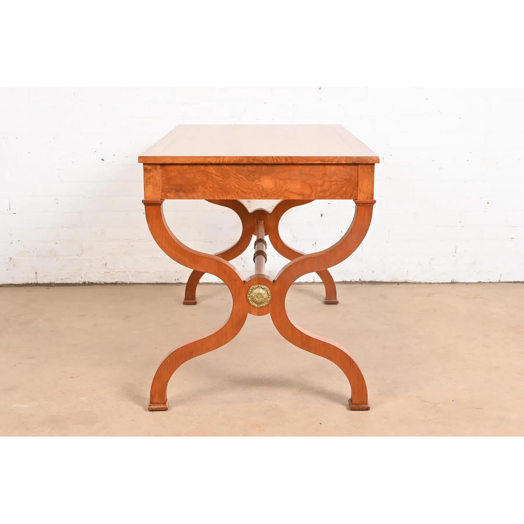 Baker Furniture Regency Burl Wood Writing Desk or Library Table, Refinished For Sale 3