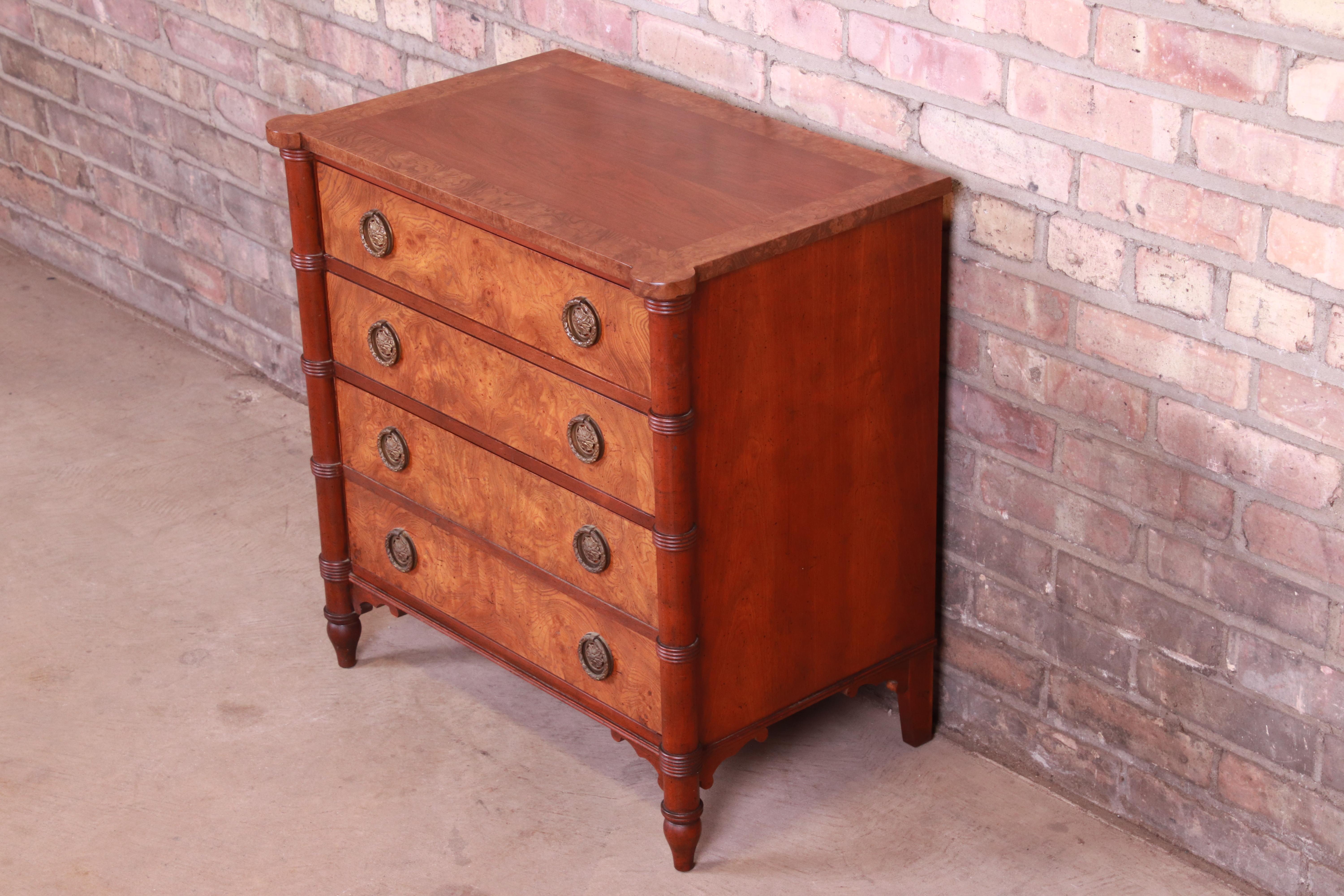 Baker Furniture Regency Burled Walnut Bachelor Chest or Commode In Good Condition In South Bend, IN