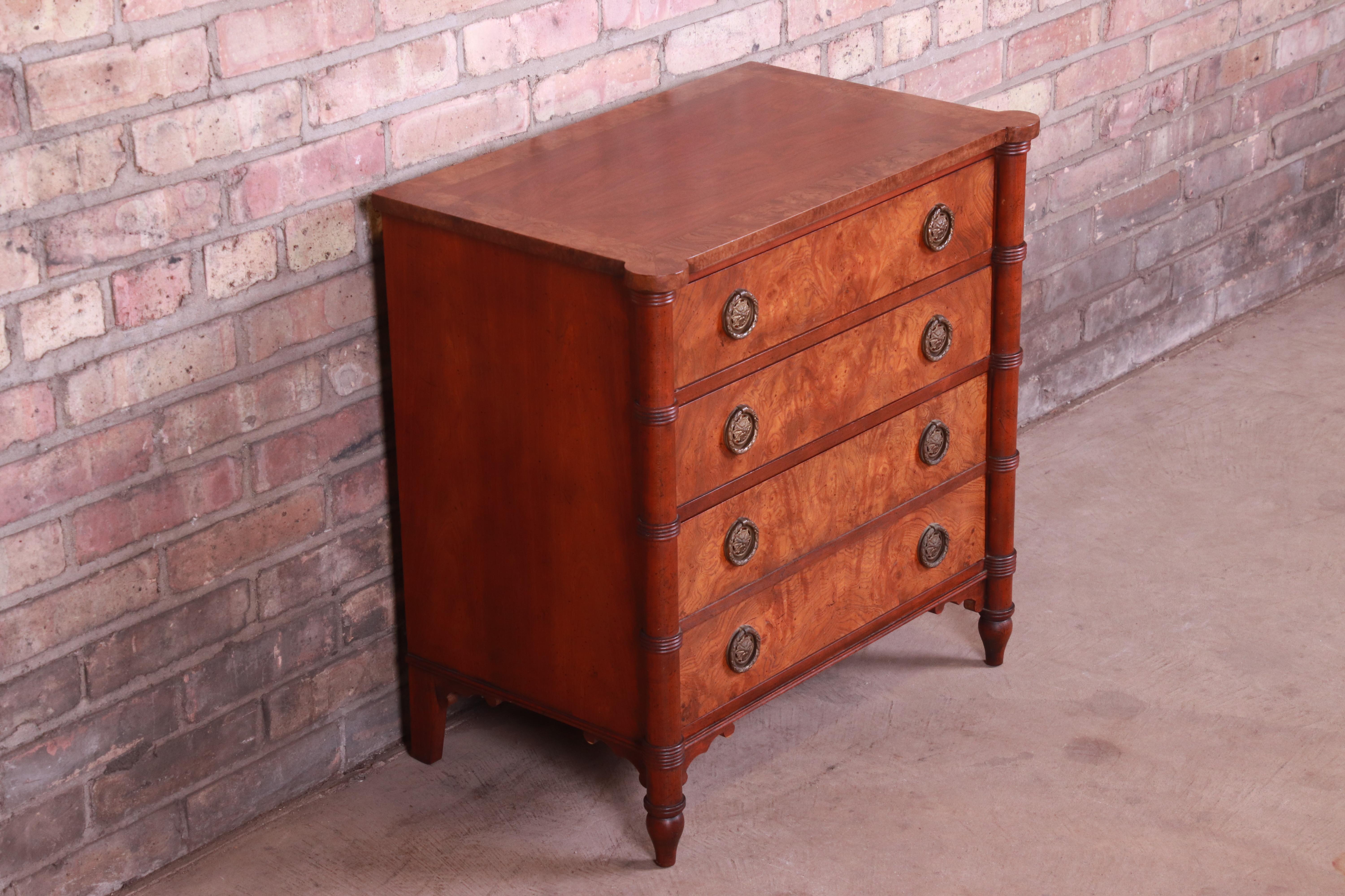 20th Century Baker Furniture Regency Burled Walnut Bachelor Chest or Commode