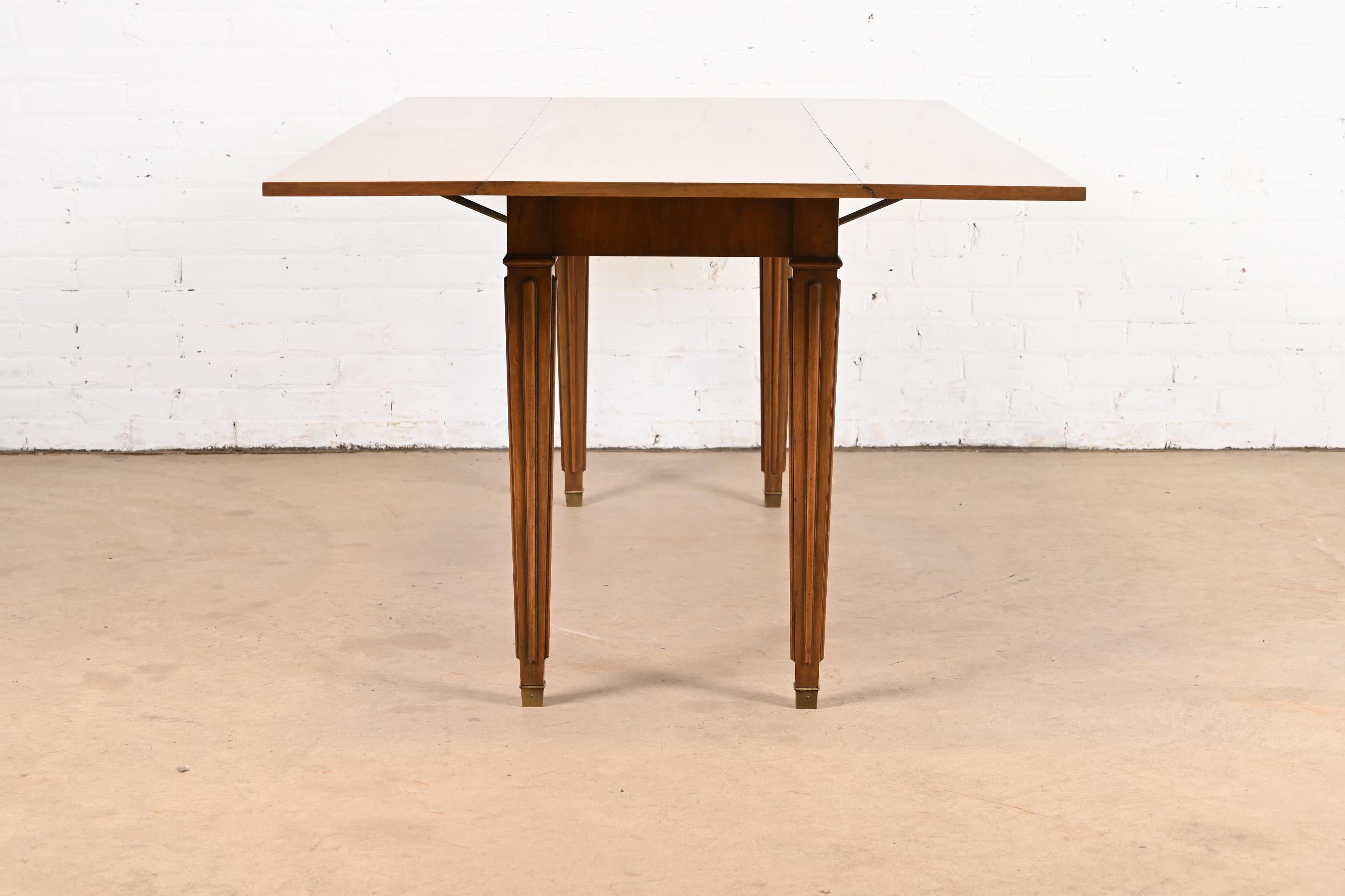Baker Furniture Regency Burled Walnut Drop Leaf Console Dining Table, Circa 1960 4