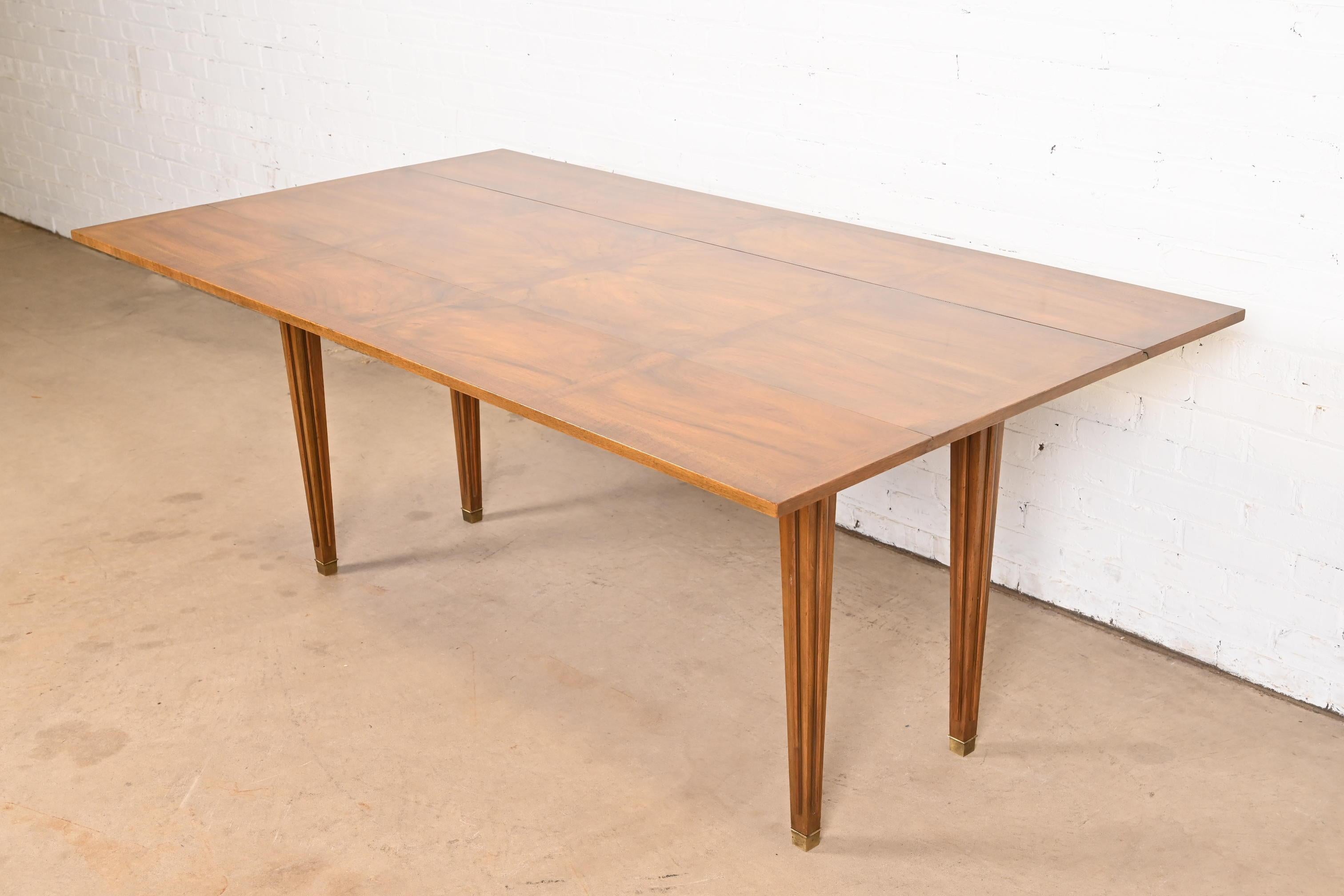 Baker Furniture Regency Burled Walnut Drop Leaf Console Dining Table, Circa 1960 3