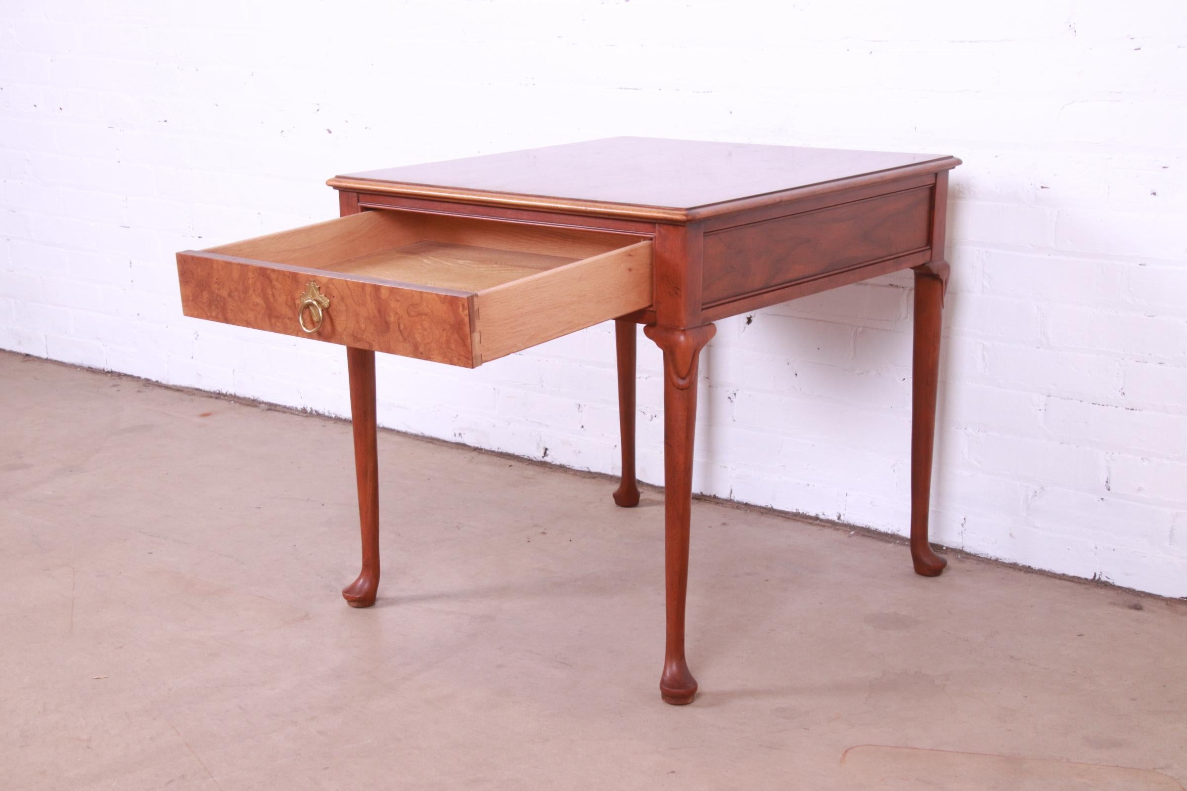 Baker Furniture Regency Burled Walnut Tea Table For Sale 4