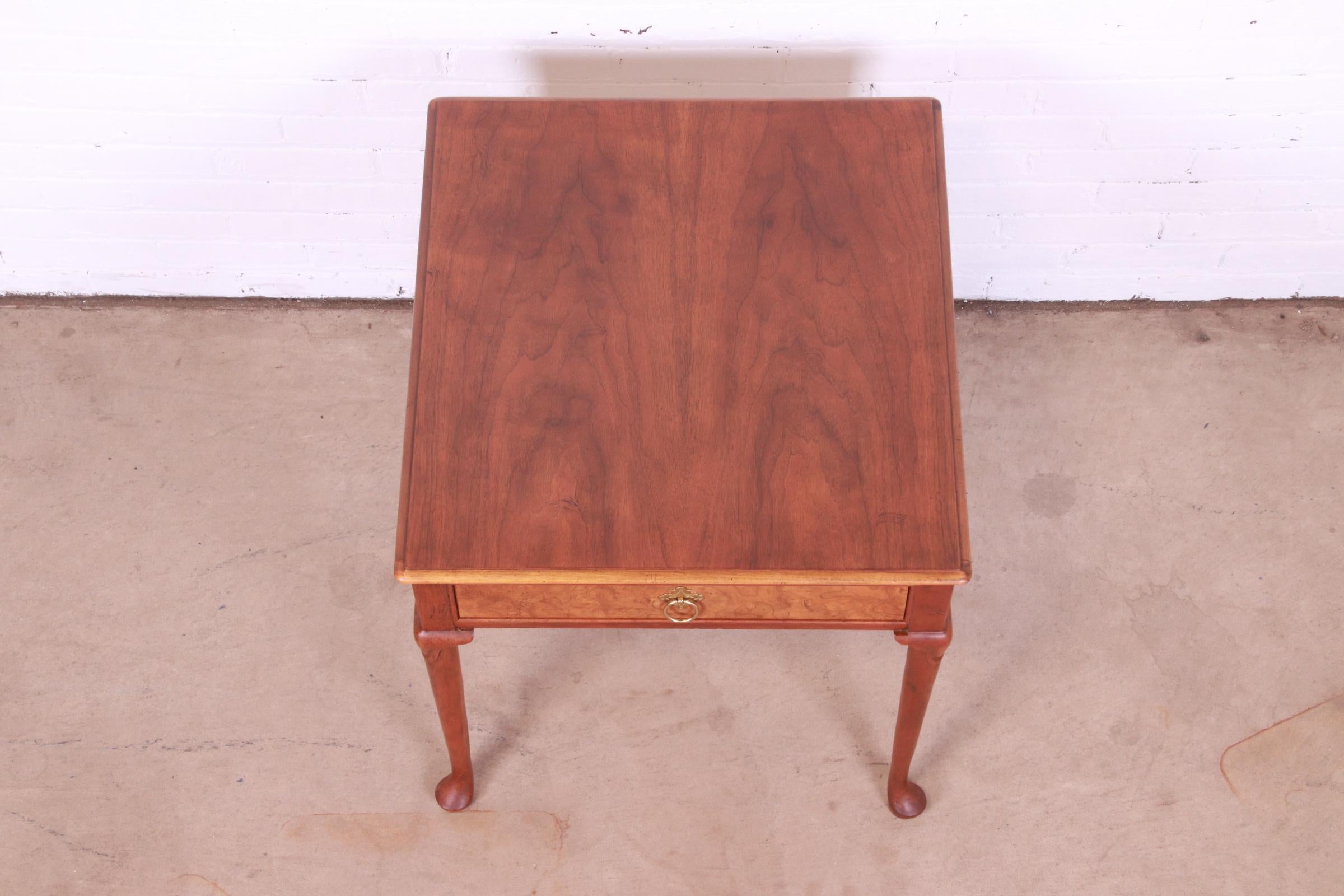Baker Furniture Regency Burled Walnut Tea Table For Sale 8