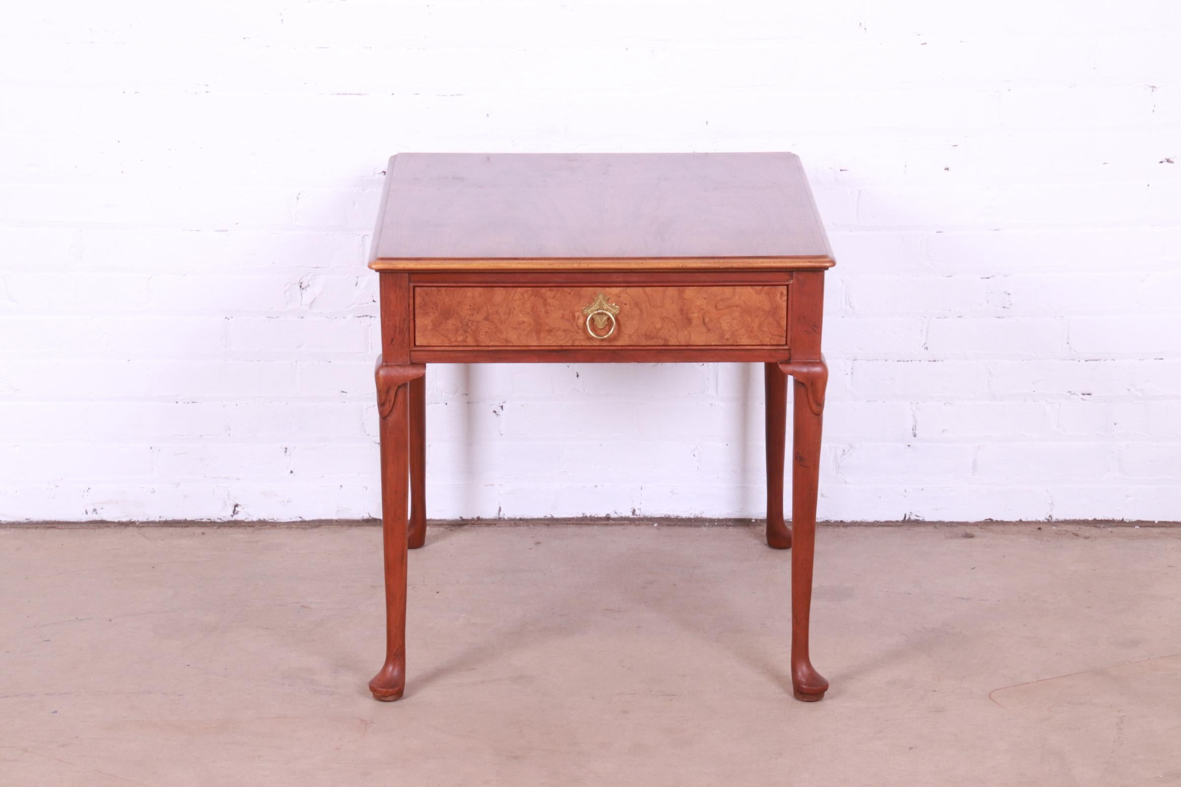 American Baker Furniture Regency Burled Walnut Tea Table For Sale