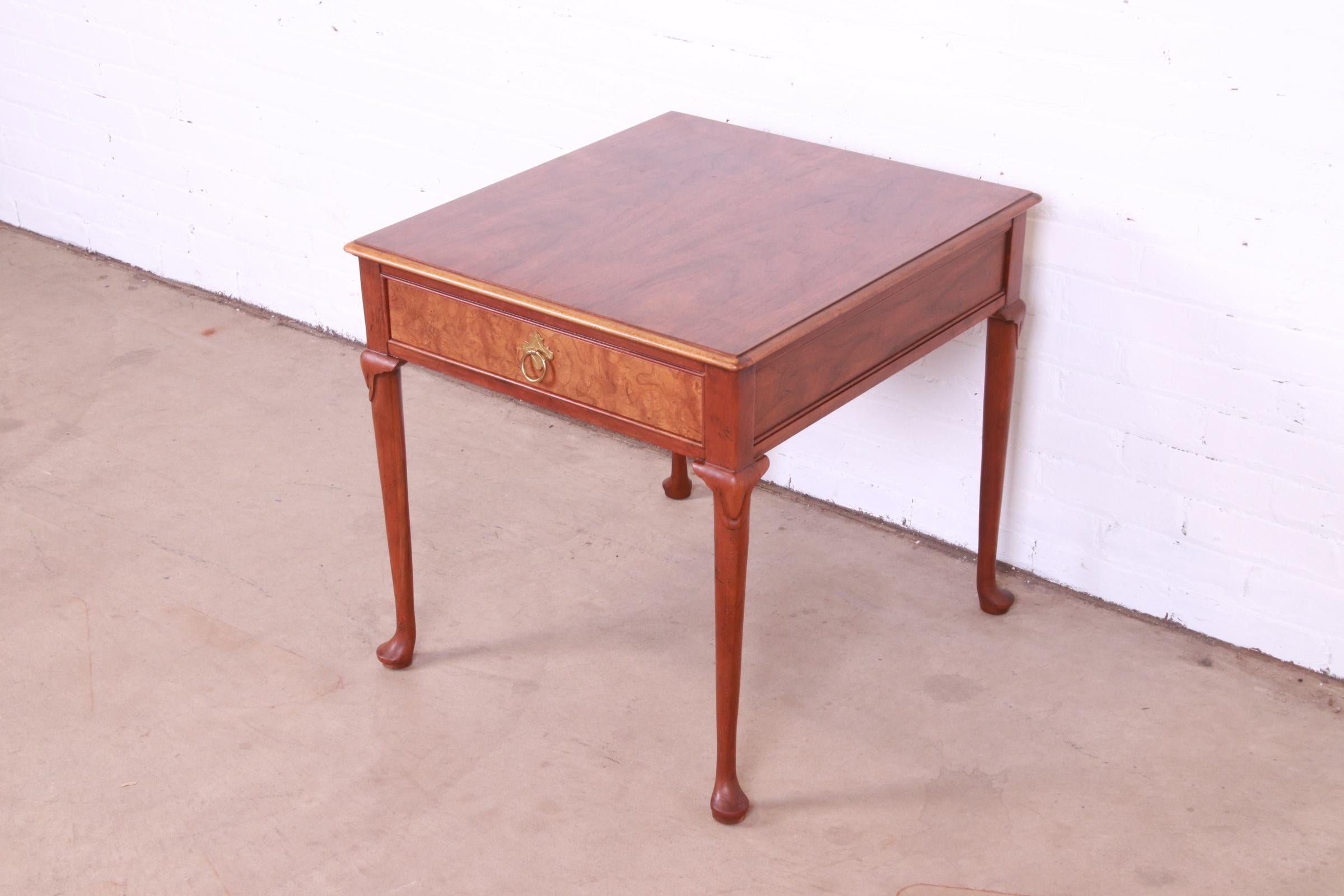 Baker Furniture Regency Burled Walnut Tea Table In Good Condition For Sale In South Bend, IN
