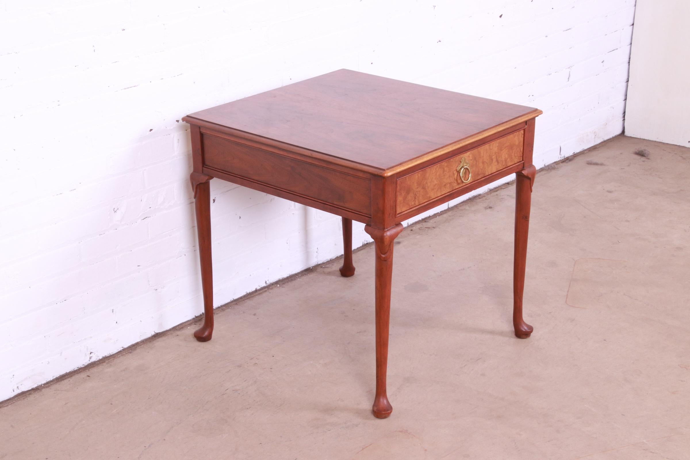 Brass Baker Furniture Regency Burled Walnut Tea Table For Sale