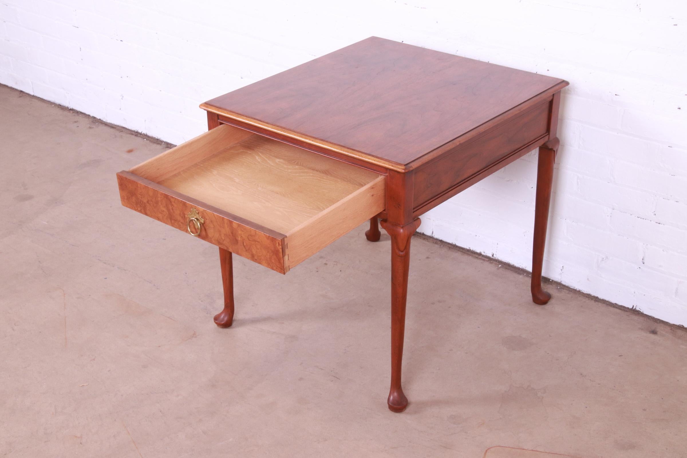 Baker Furniture Regency Burled Walnut Tea Table For Sale 3