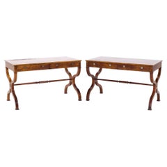 Baker Furniture Regency Burlwood Writing Desk - Pair