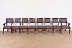Baker Furniture Regency Carved Mahogany Greek Key Dining Chairs, Set of Eight