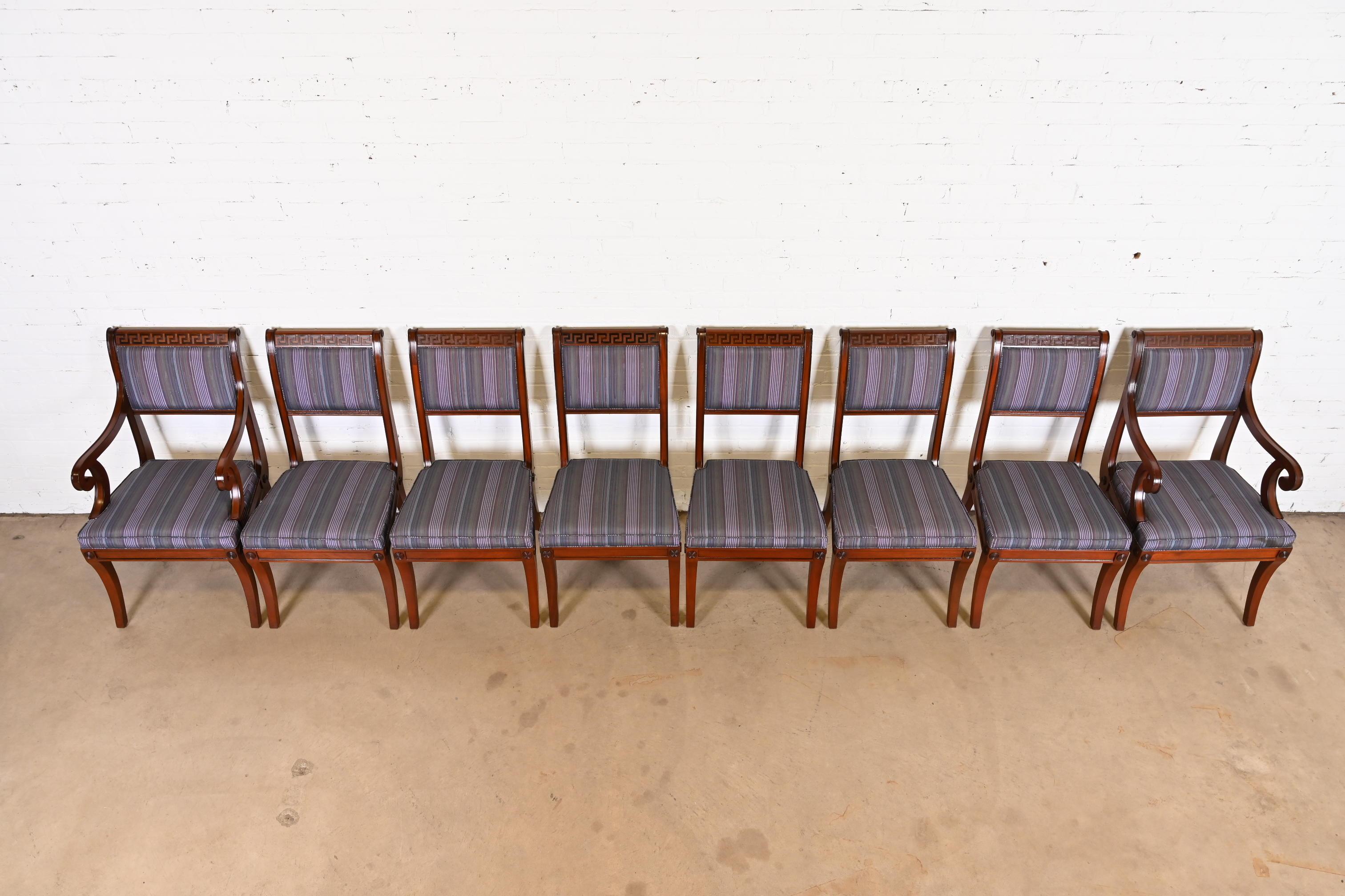 Baker Furniture Regency Carved Mahogany Greek Key Dining Chairs, Set of Eight 1