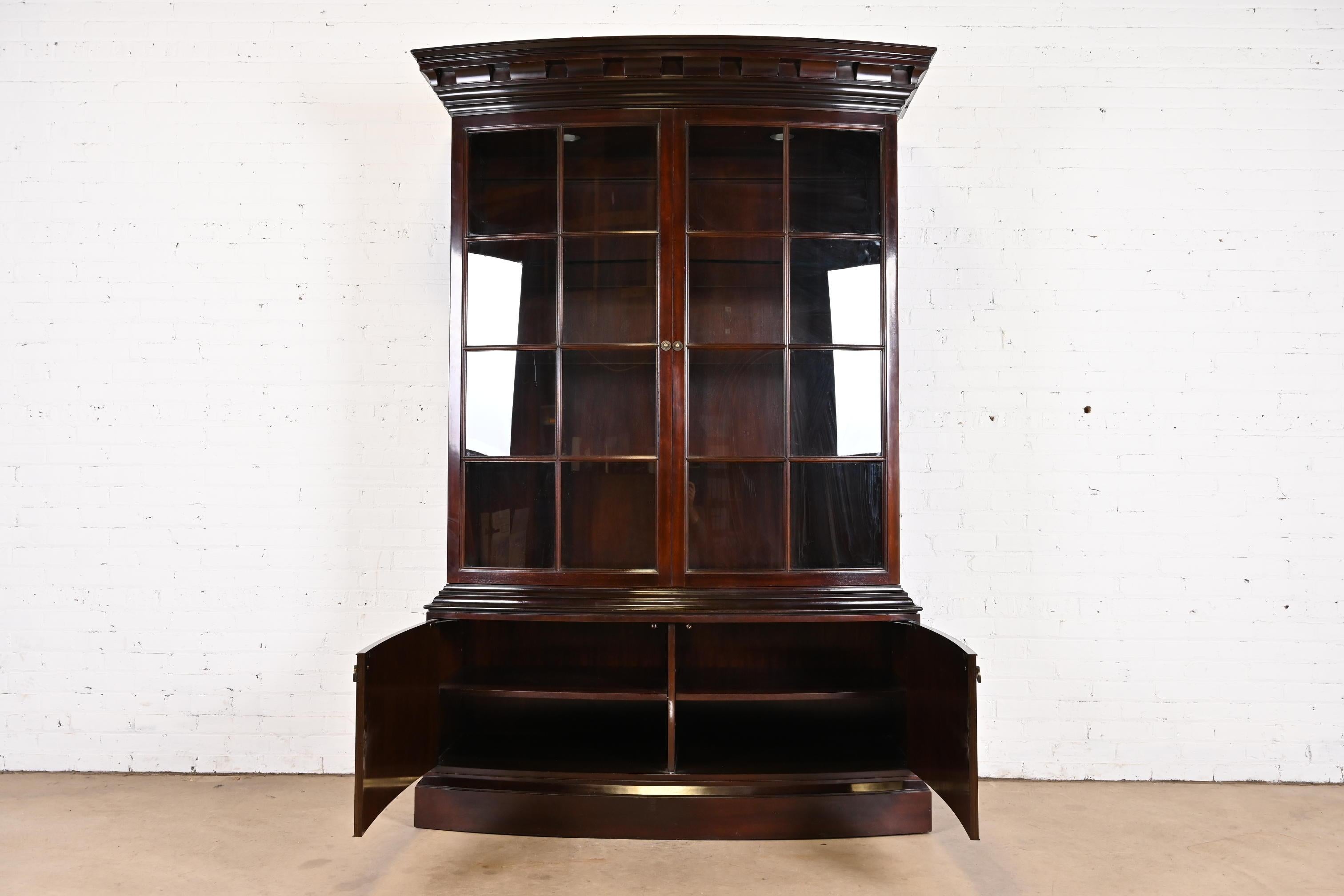 Baker Furniture Regency Carved Mahogany Lighted Breakfront Bookcase Cabinet 2