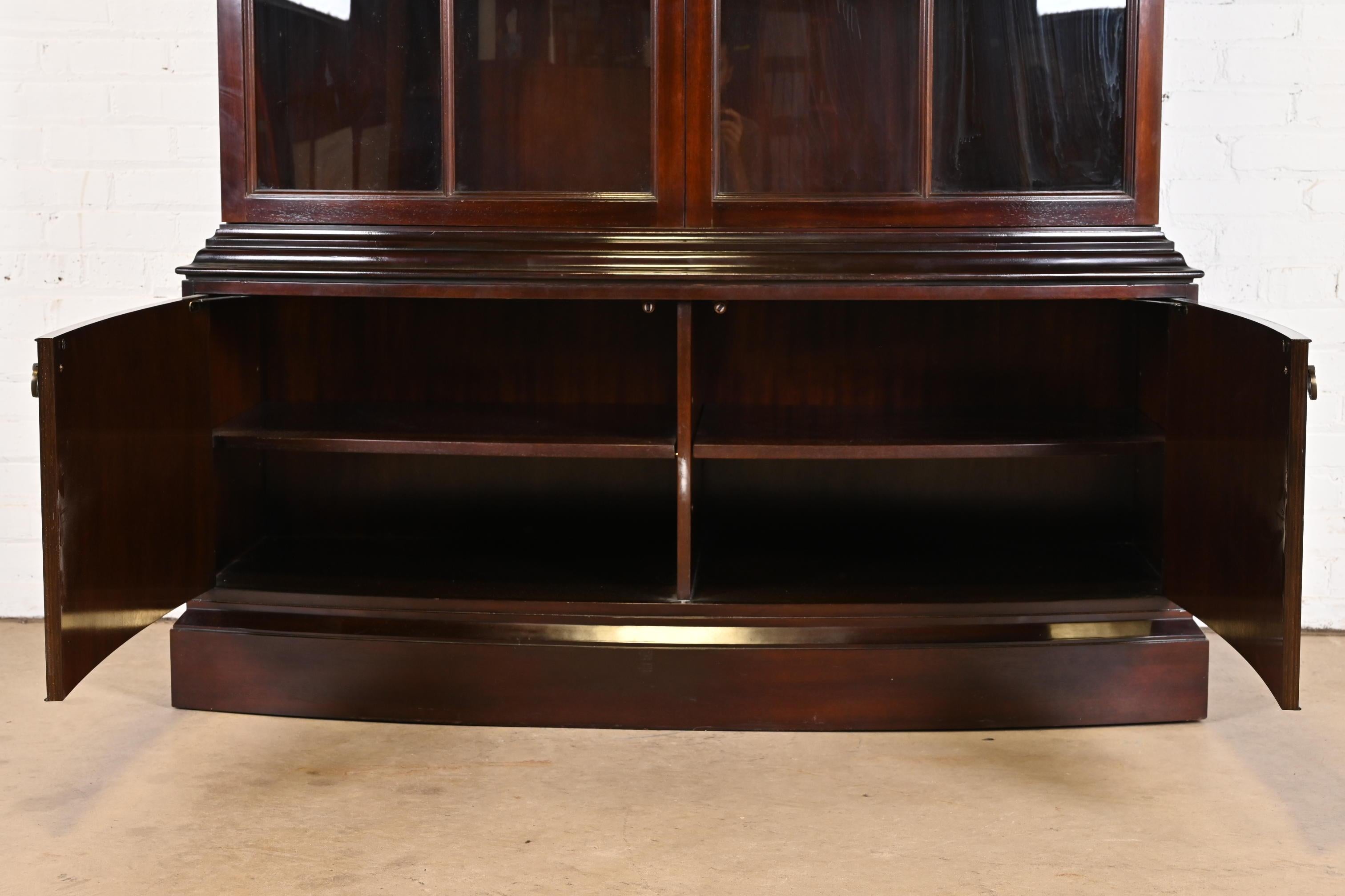 Baker Furniture Regency Carved Mahogany Lighted Breakfront Bookcase Cabinet 3