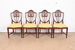 Baker Furniture Regency Carved Mahogany Shield Back Dining Chairs, Set of Four