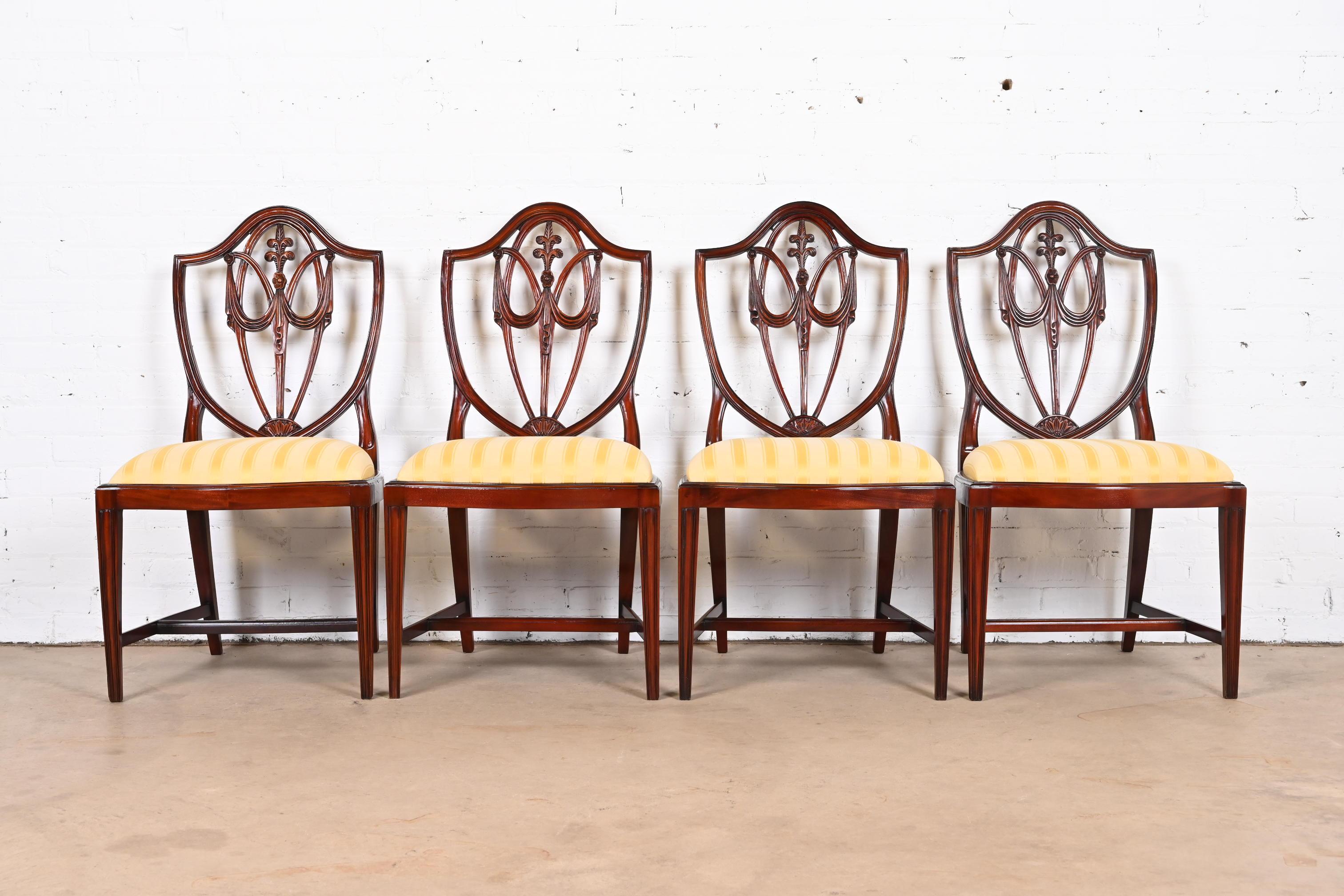 American Baker Furniture Regency Carved Mahogany Shield Back Dining Chairs, Set of Four