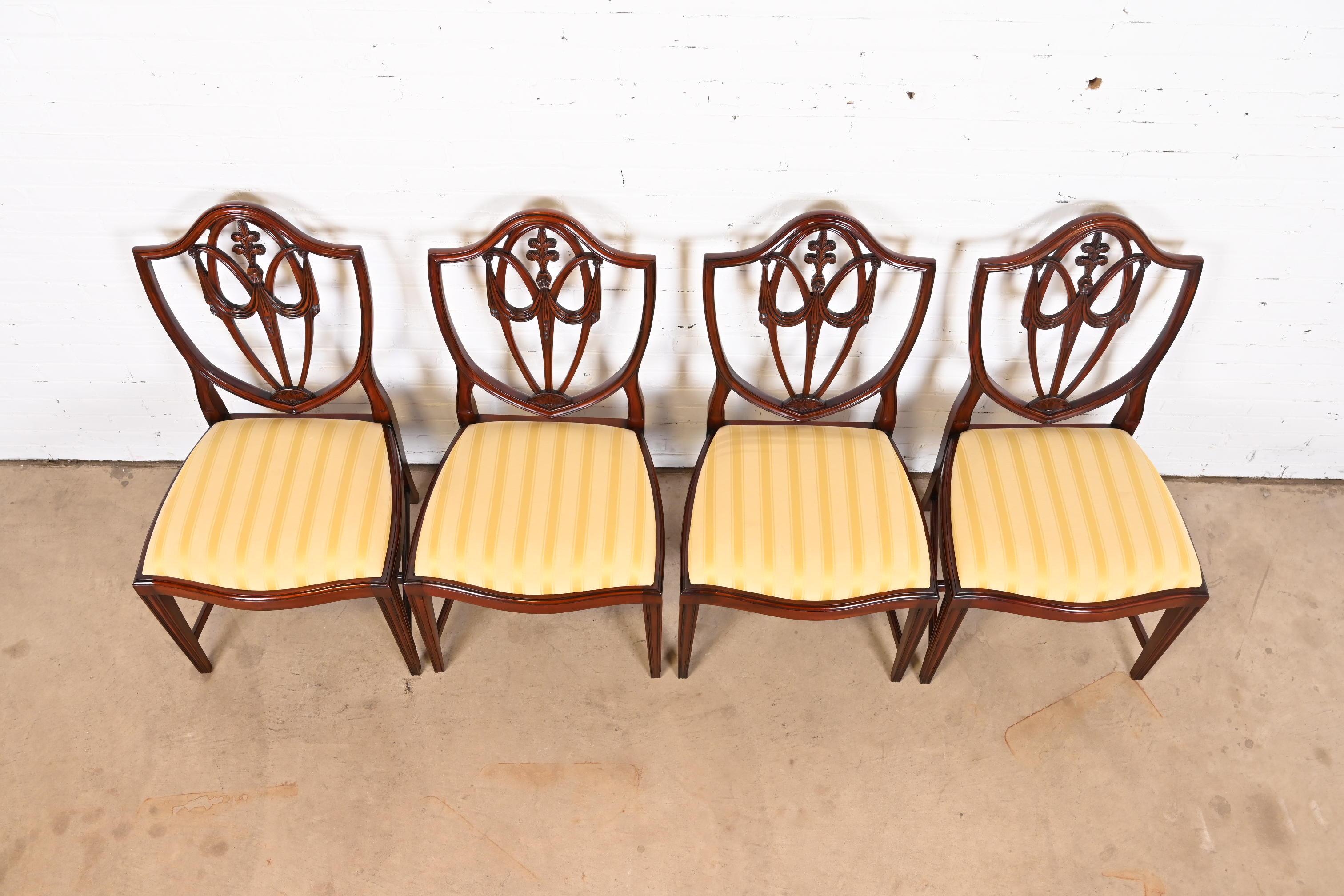 Baker Furniture Regency Carved Mahogany Shield Back Dining Chairs, Set of Four 1