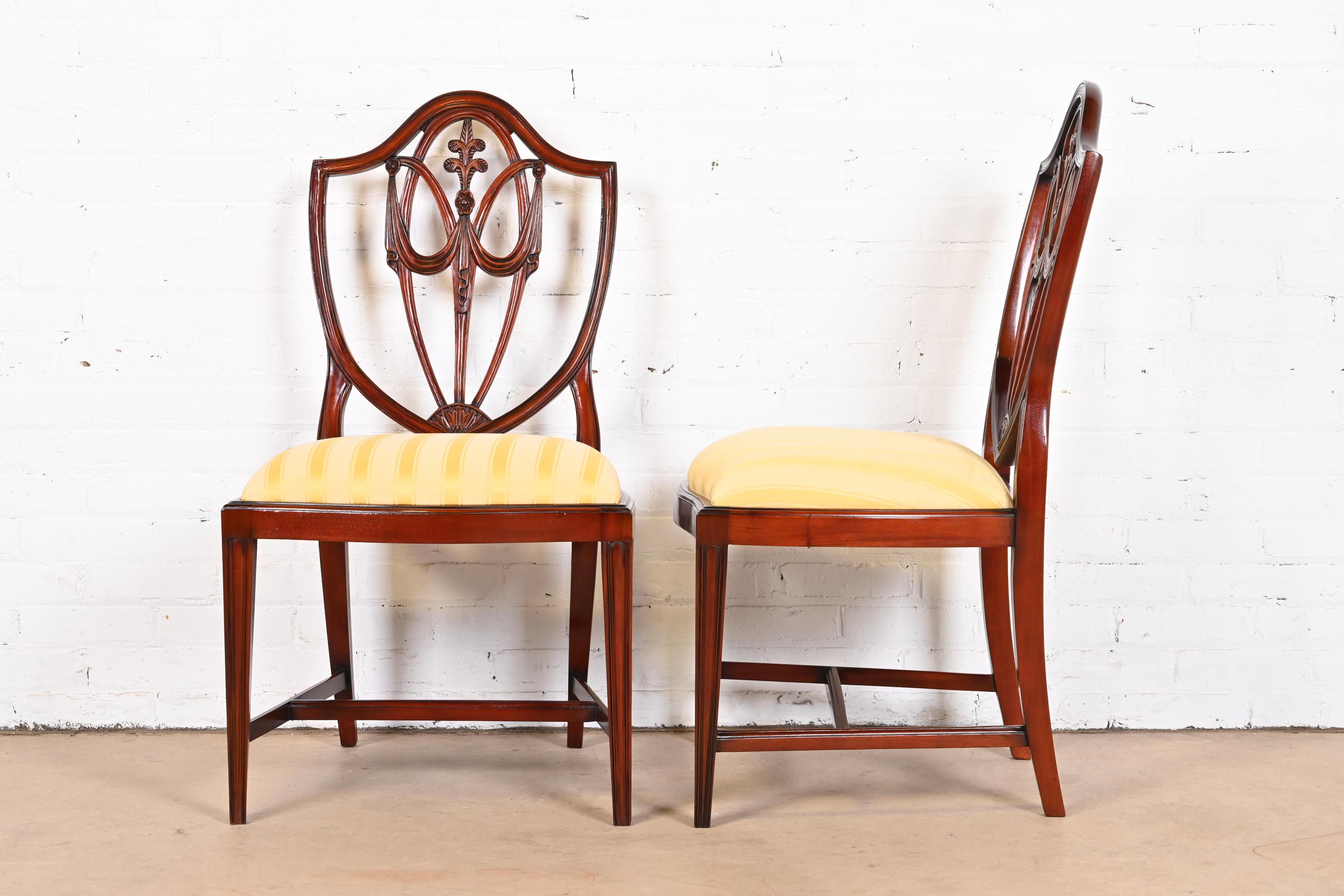 Baker Furniture Regency Carved Mahogany Shield Back Dining Chairs, Set of Four 2
