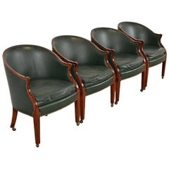 Baker Furniture Regency Carved Mahogany Upholstered Lounge Chairs, Set of Four