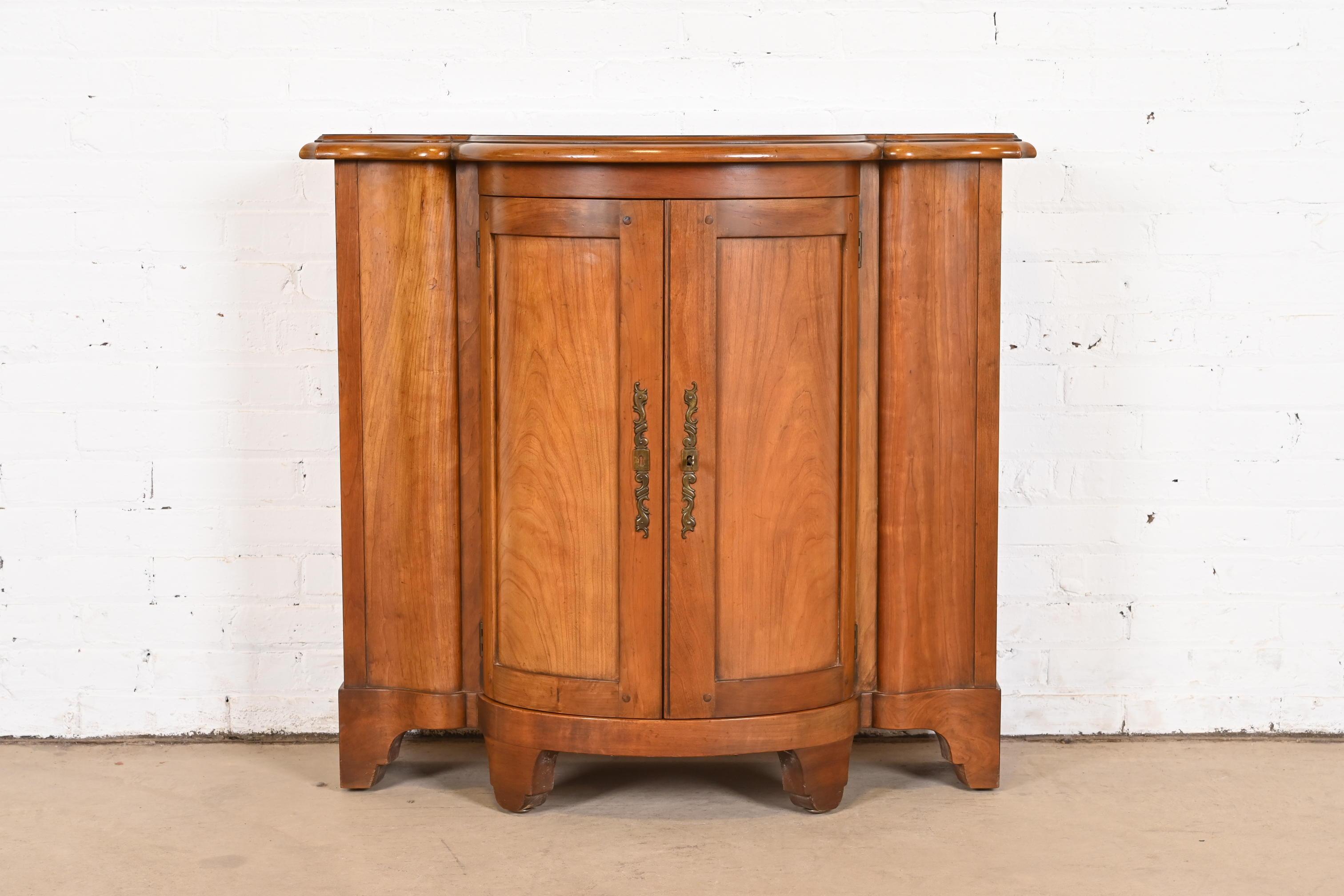 Georgian Baker Furniture Regency Cherry Wood Demilune Console or Bar Cabinet For Sale