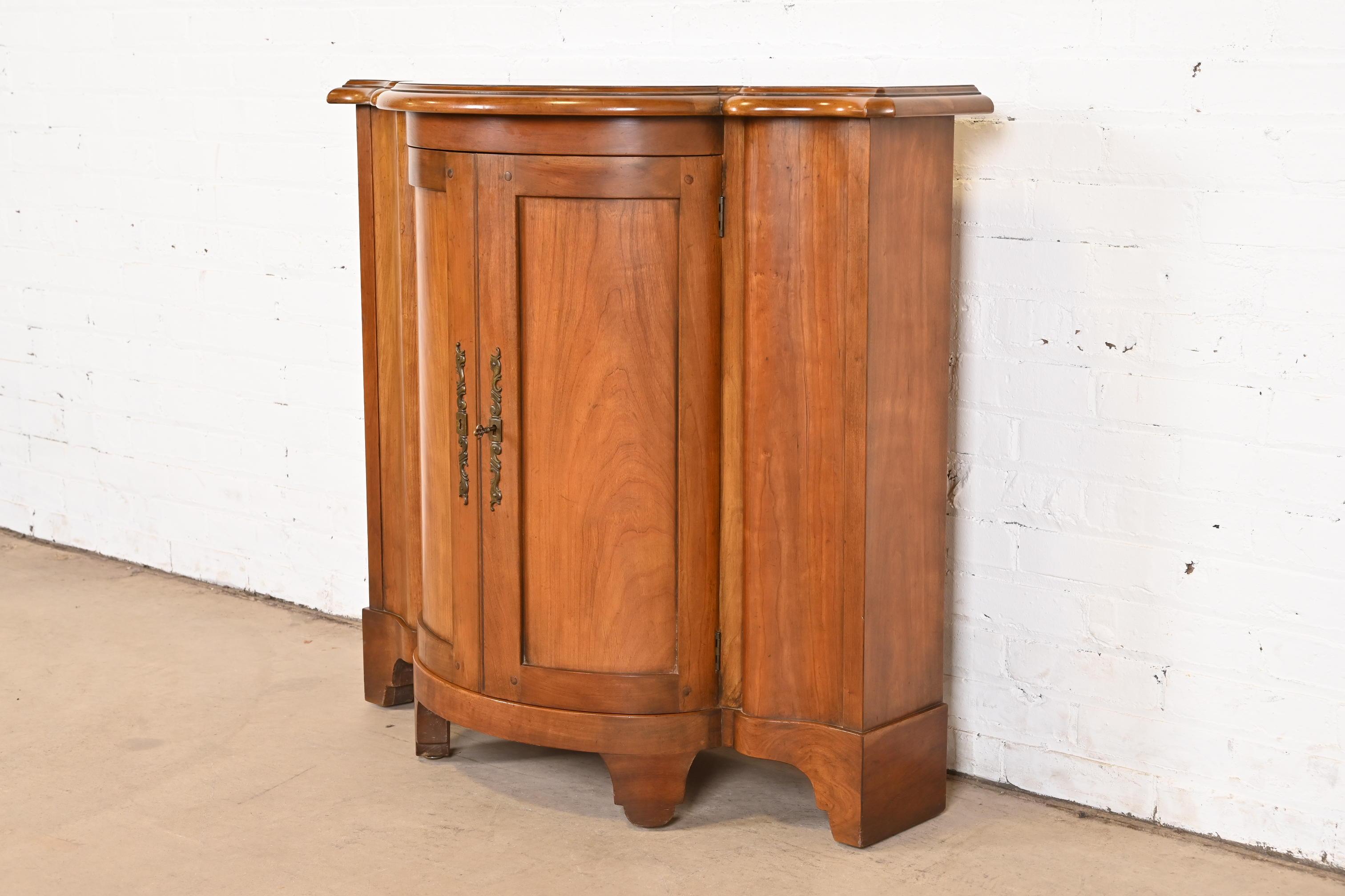 Baker Furniture Regency Cherry Wood Demilune Console or Bar Cabinet In Good Condition For Sale In South Bend, IN