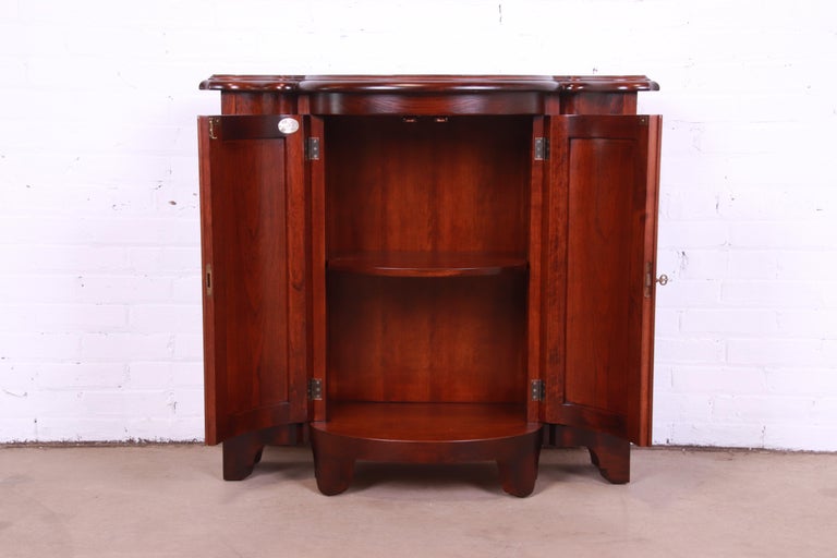 Baker Furniture Regency Cherry Wood Demilune Console or Bar Cabinet, Refinished For Sale 4
