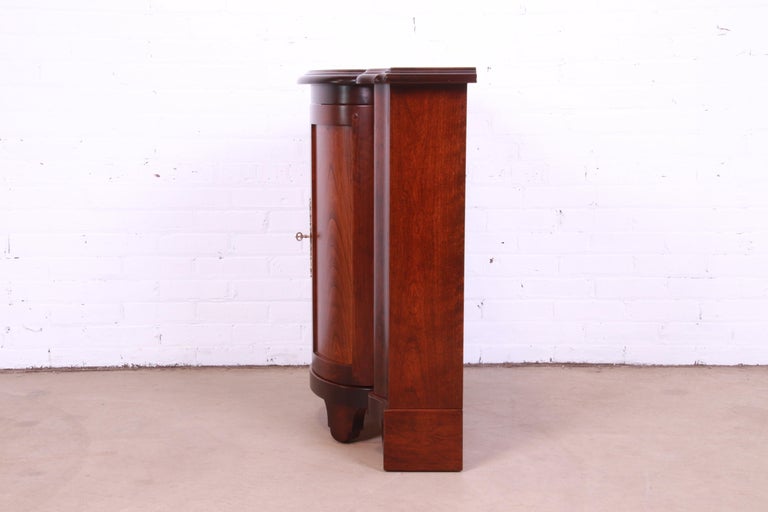 Baker Furniture Regency Cherry Wood Demilune Console or Bar Cabinet, Refinished For Sale 6