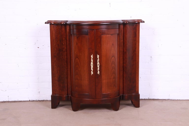 American Baker Furniture Regency Cherry Wood Demilune Console or Bar Cabinet, Refinished For Sale