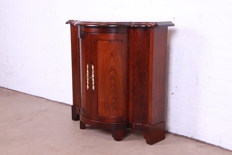 20th Century Baker Furniture Regency Cherry Wood Demilune Console or Bar Cabinet, Refinished For Sale