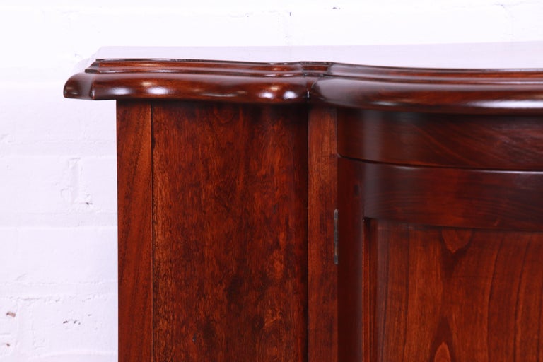 Baker Furniture Regency Cherry Wood Demilune Console or Bar Cabinet, Refinished For Sale 2
