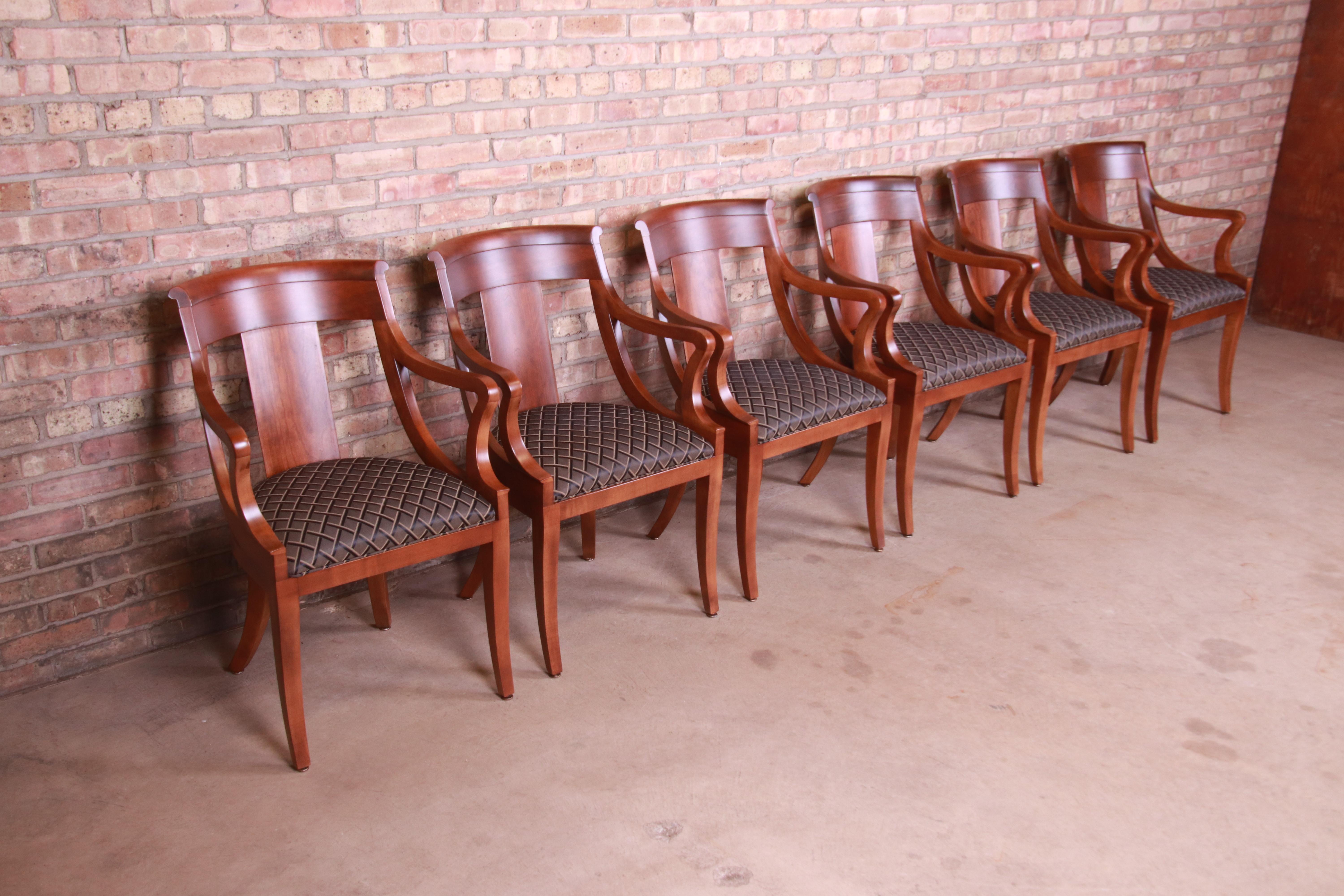20th Century Baker Furniture Regency Cherry Wood Dining Armchairs, Newly Refinished