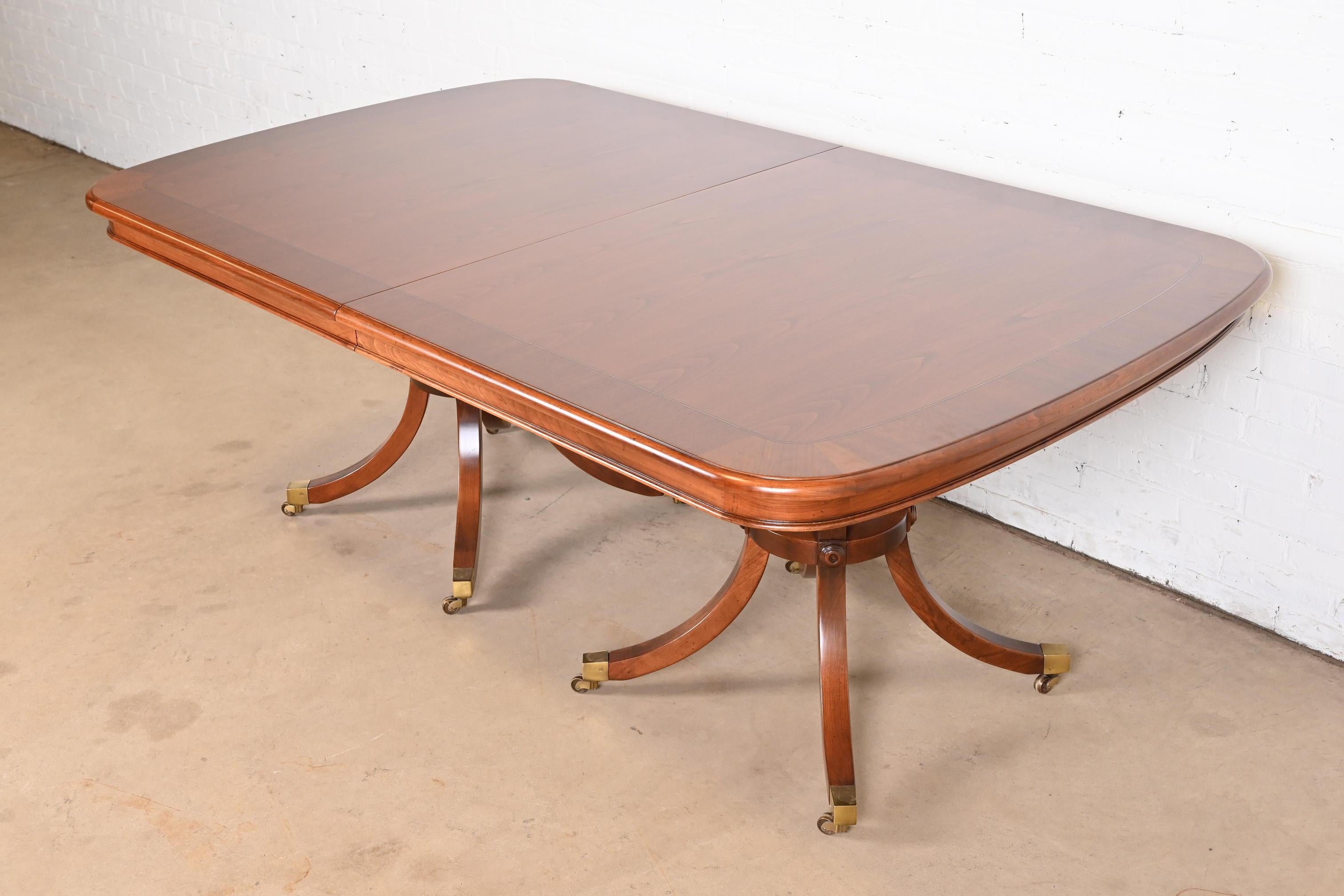 Baker Furniture Regency Cherry Wood Double Pedestal Dining Table, Refinished For Sale 4