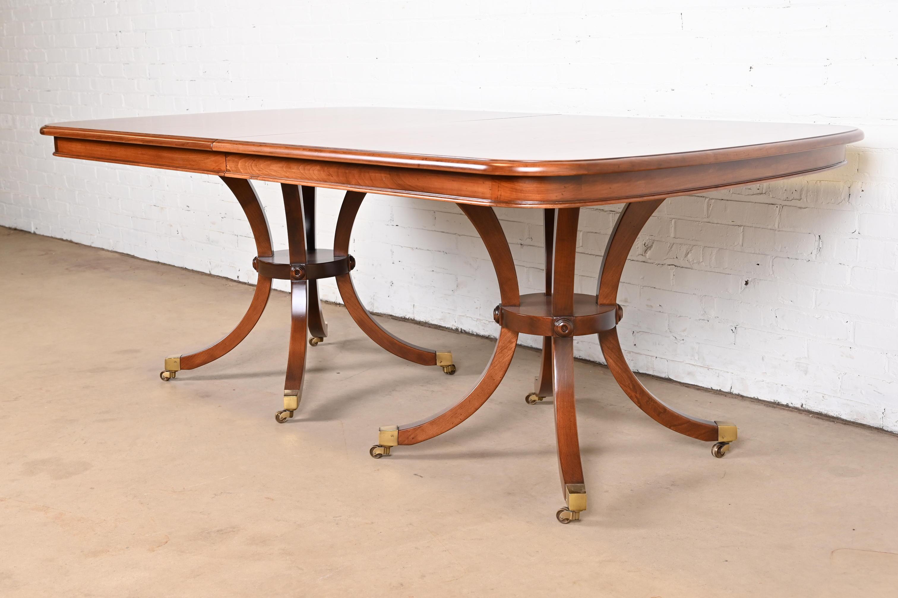 Baker Furniture Regency Cherry Wood Double Pedestal Dining Table, Refinished For Sale 5