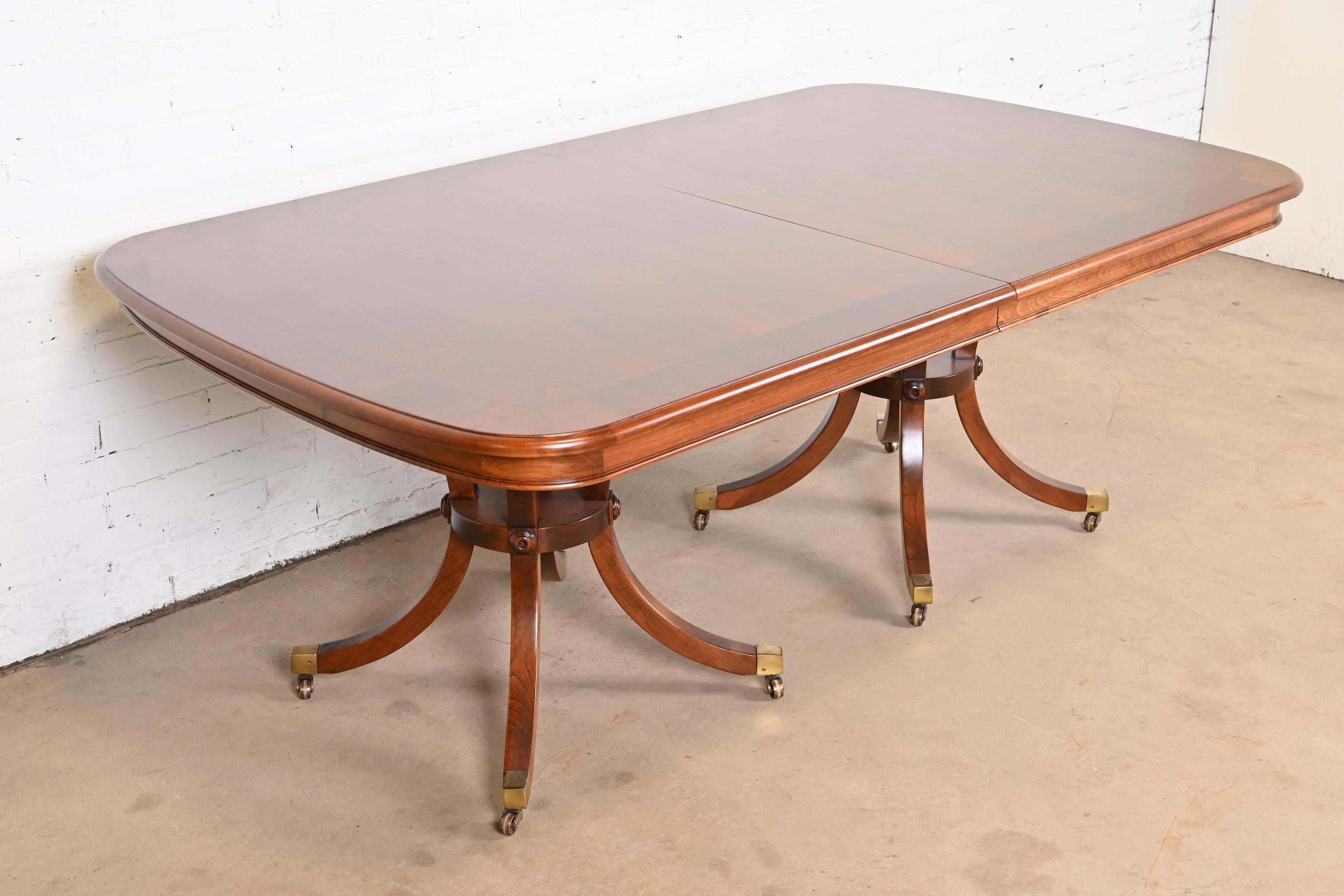 Baker Furniture Regency Cherry Wood Double Pedestal Dining Table, Refinished For Sale 6