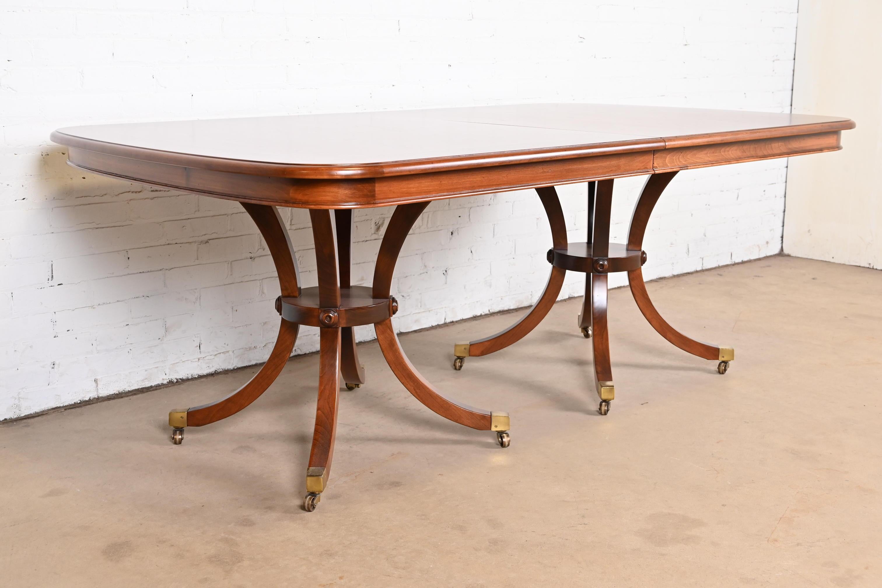 Baker Furniture Regency Cherry Wood Double Pedestal Dining Table, Refinished For Sale 7