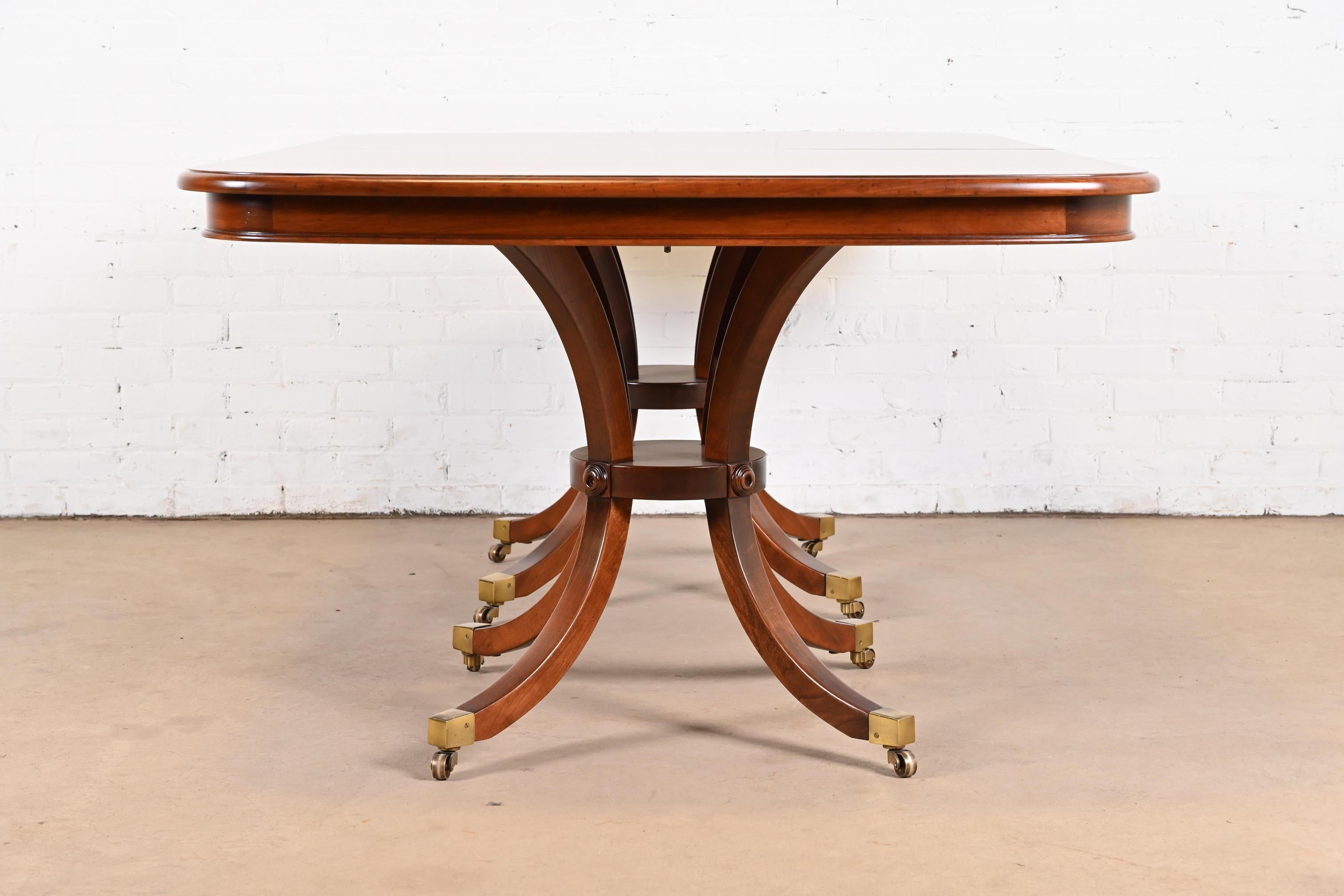 Baker Furniture Regency Cherry Wood Double Pedestal Dining Table, Refinished For Sale 11