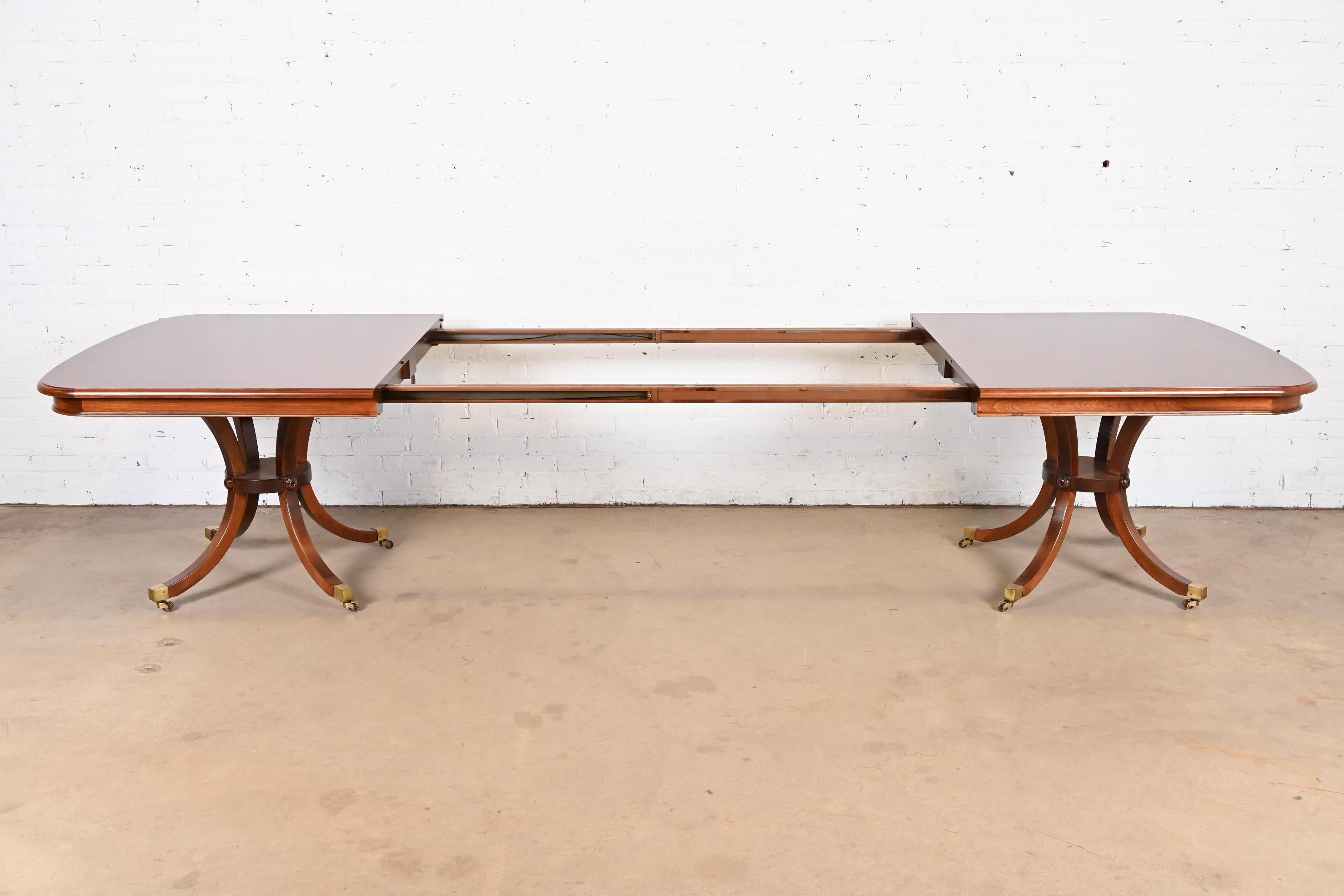 Baker Furniture Regency Cherry Wood Double Pedestal Dining Table, Refinished For Sale 1