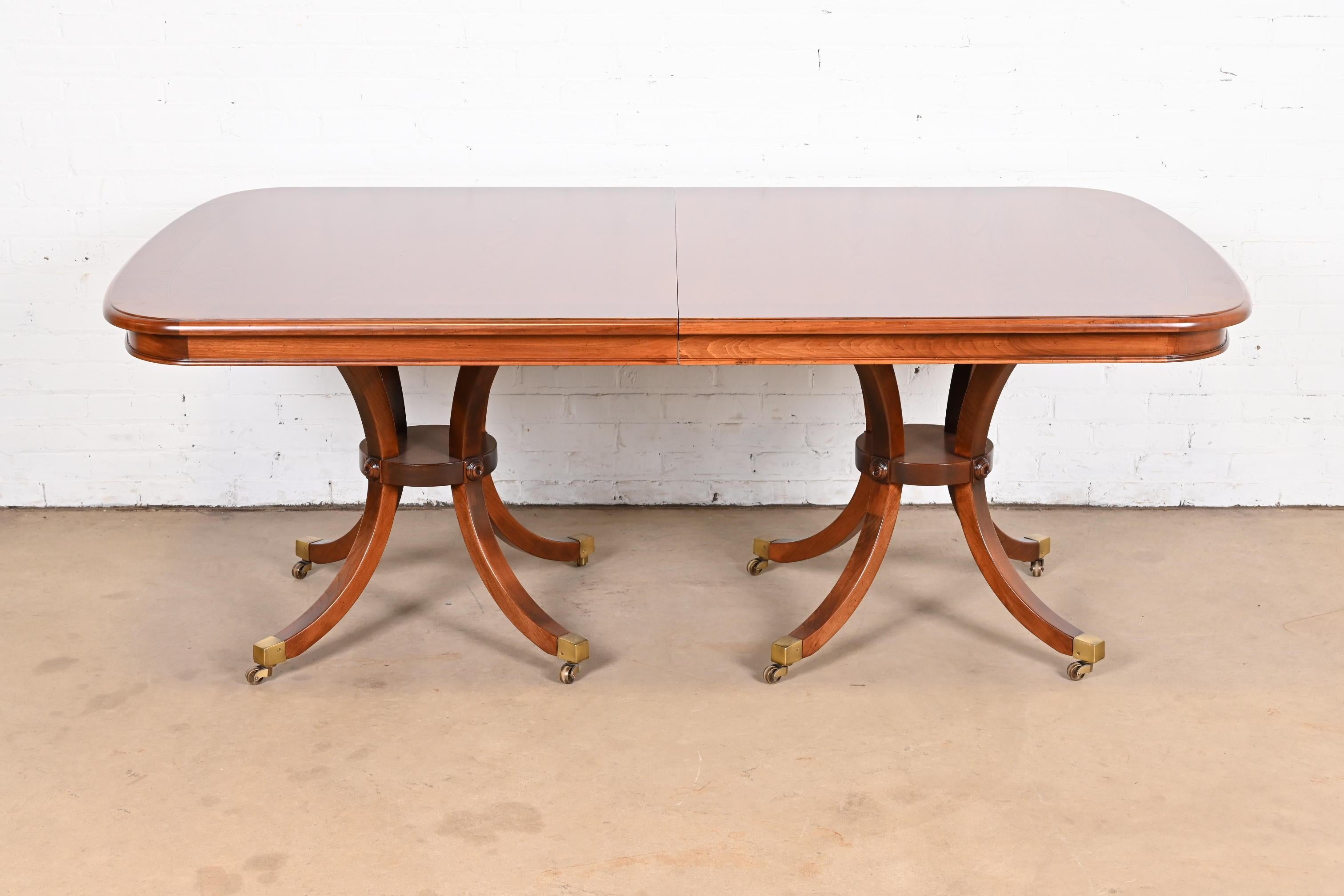 Baker Furniture Regency Cherry Wood Double Pedestal Dining Table, Refinished For Sale 2